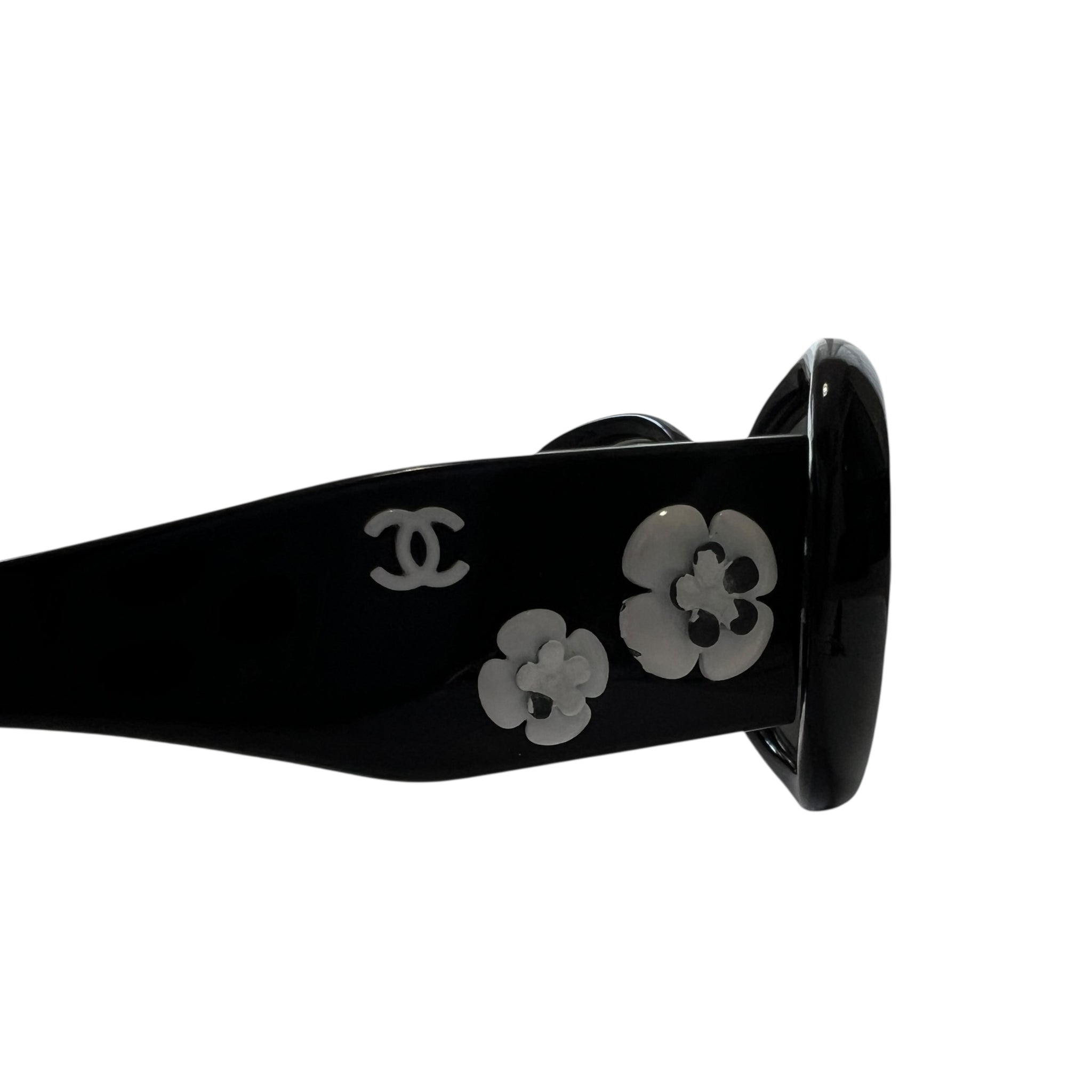 CHANEL Camellia Coco Logo Smoke Sunglasses