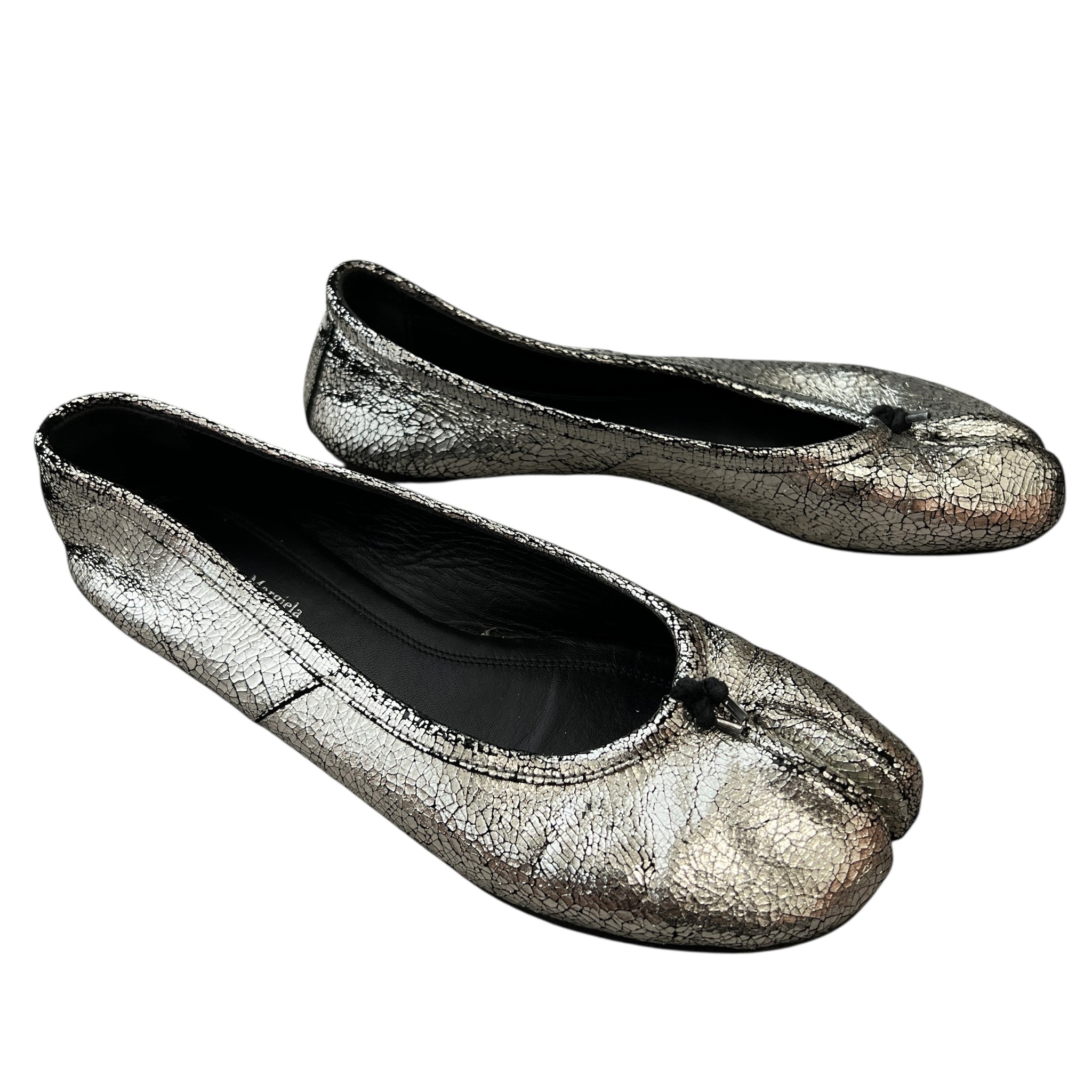 Maison Margiela Tabi Flat Crackled Metallic Leather Shoes