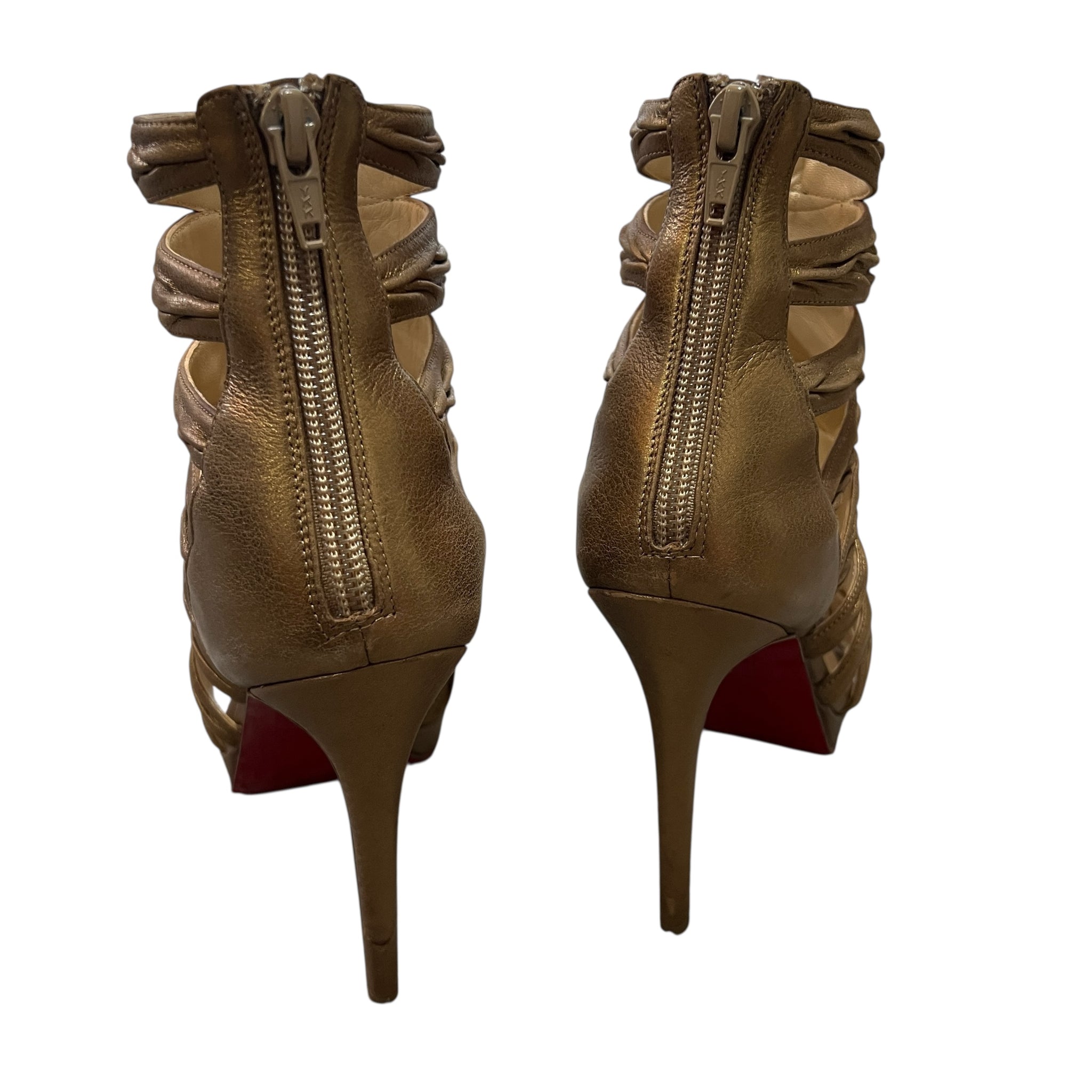 Christian Louboutin Metallic Bronze Leather Tinazata Cutout Sandals