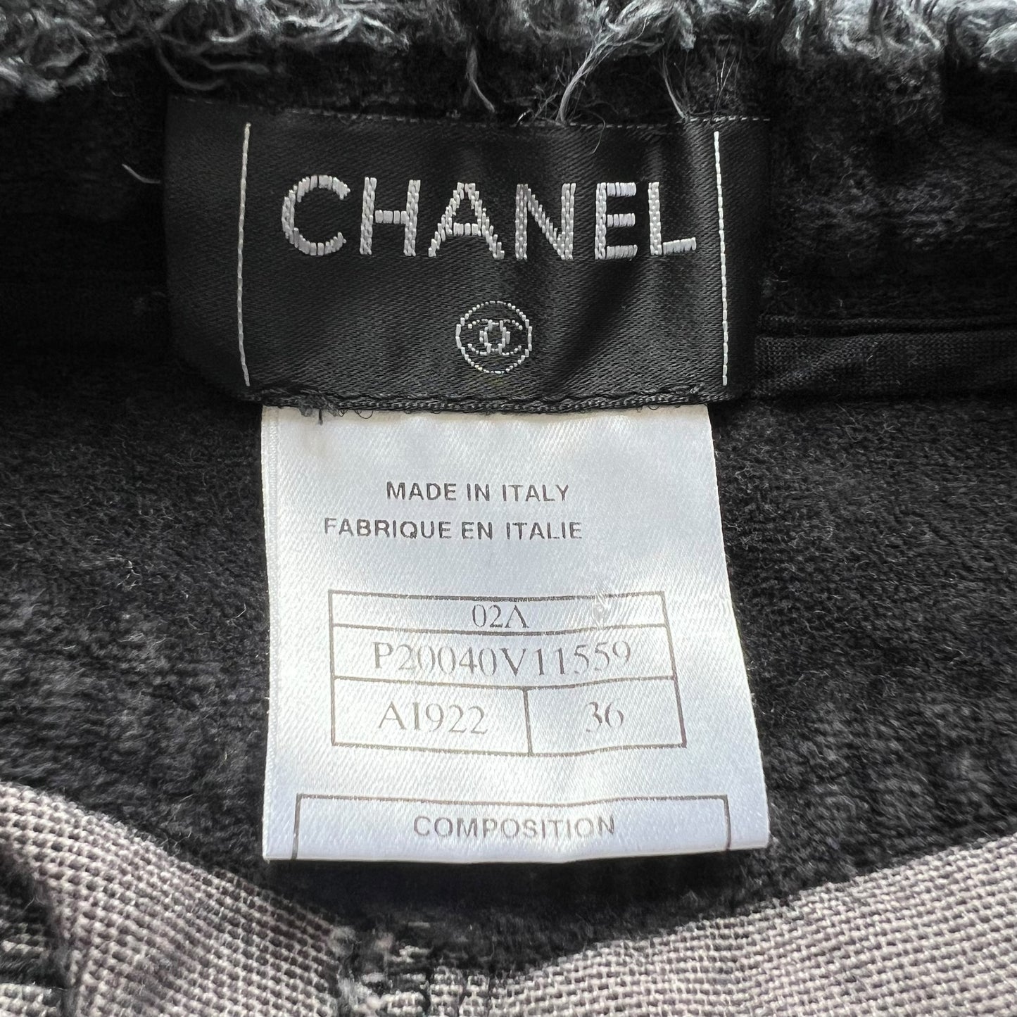 CHANEL COCO MARK VELOUR TWEED BELT PANTS