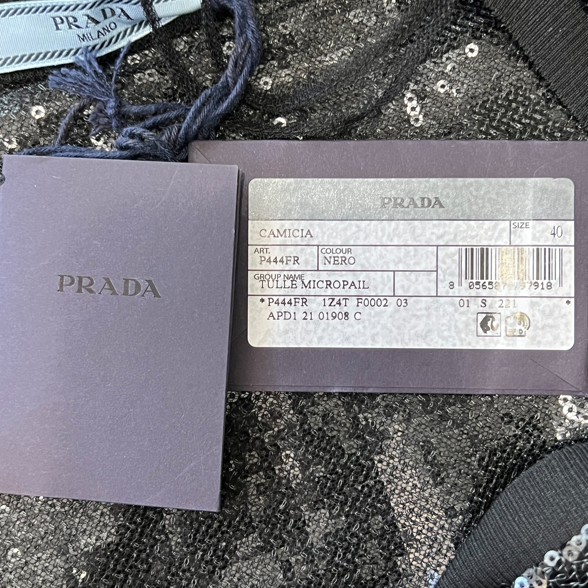 PRADA 2022SS RAF SIMONS Black Sequin Embellished Button-Front Cropped Top cardigan