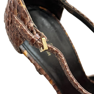 GUCCI Brown Python Flowei Motif Open-Toe  High Heel