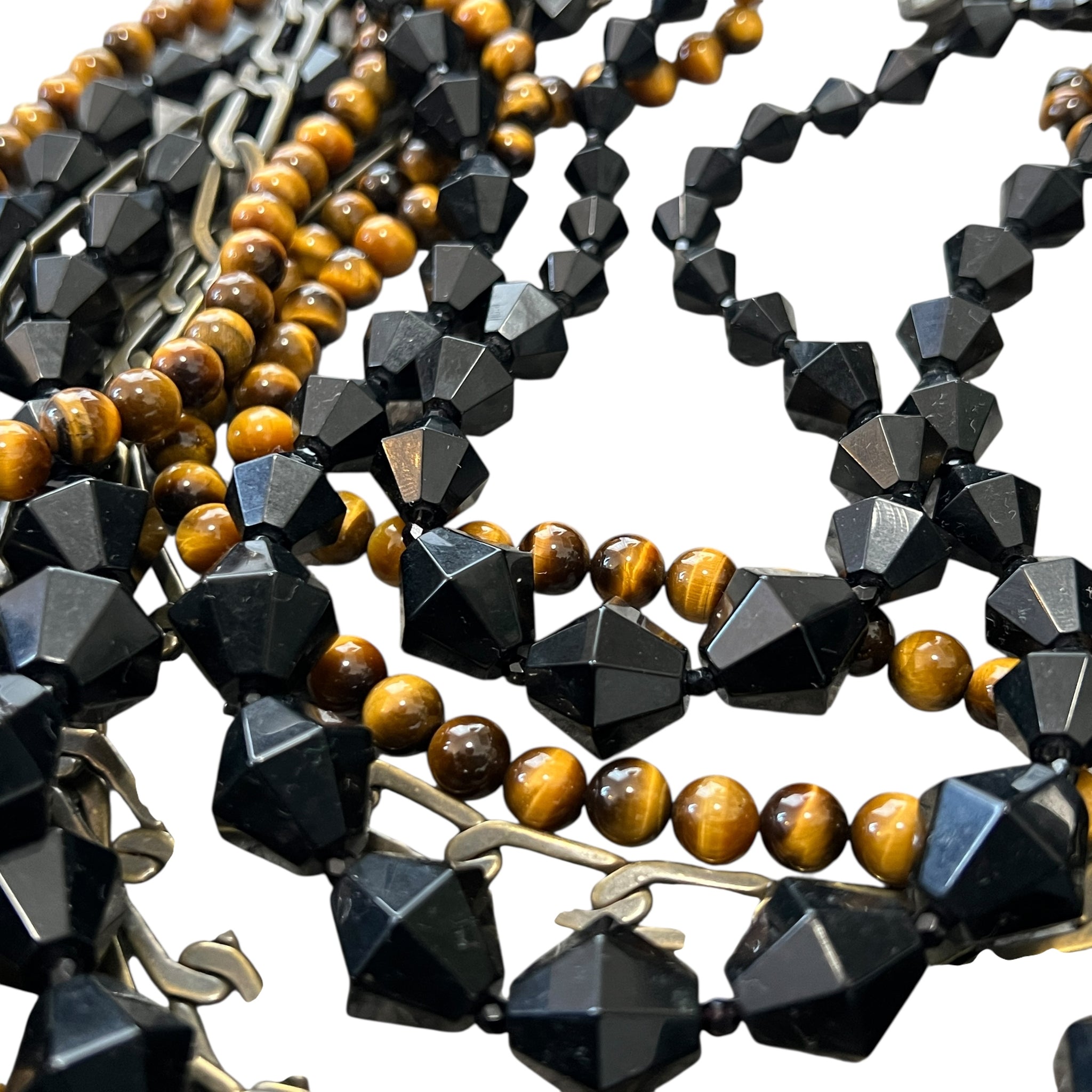 BOTTEGA VENETA 2000s Multi-Strand Tiger Eye & Obsidian Necklace