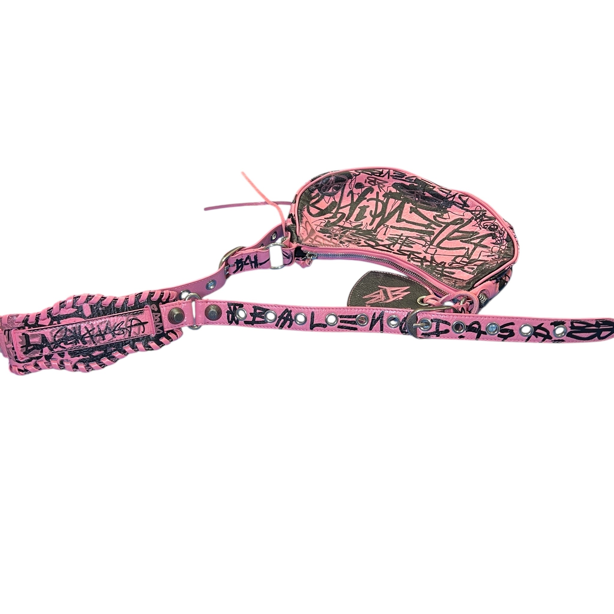 BALENCIAGA 2023SS Le Cagole XS Graffiti On Arena Lamb Shoulder Bag Sweet Pink