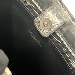 BALENCIAGA 2022SS BB Logo Metallic Crocodile Embossed Leather Hand Bag