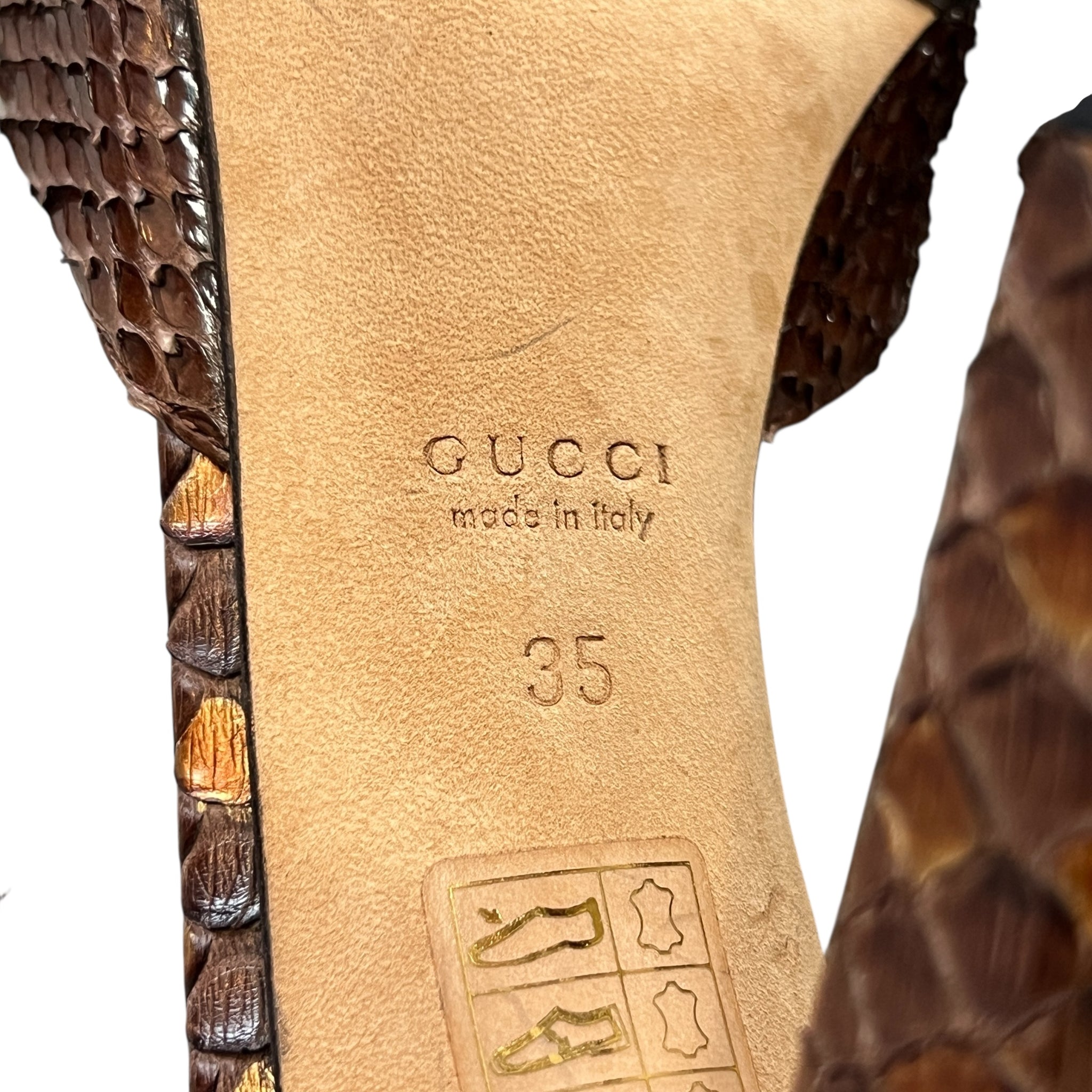 GUCCI Brown Python Flowei Motif Open-Toe  High Heel