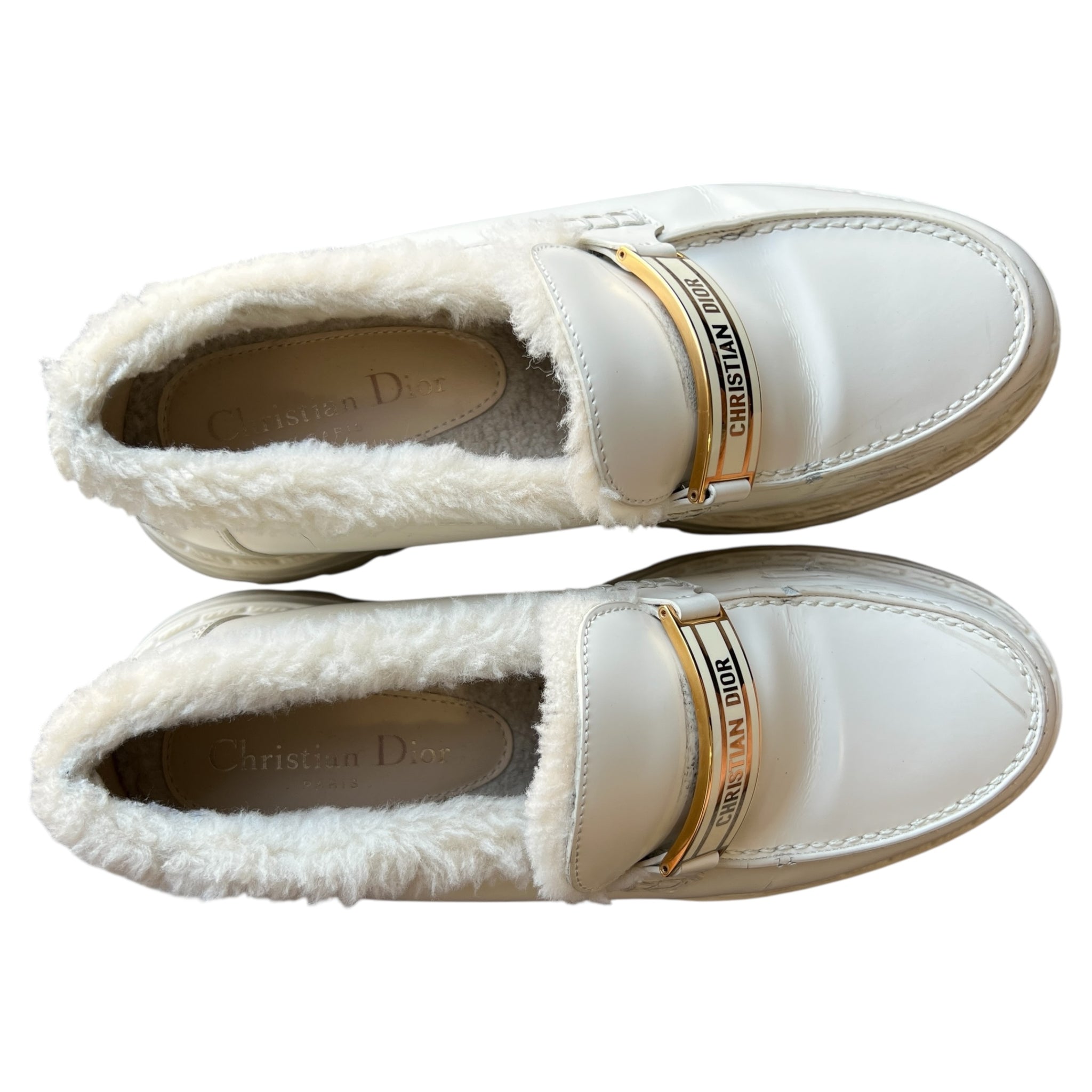 Christian Dior Logo Plate Shearling Lined Loafers