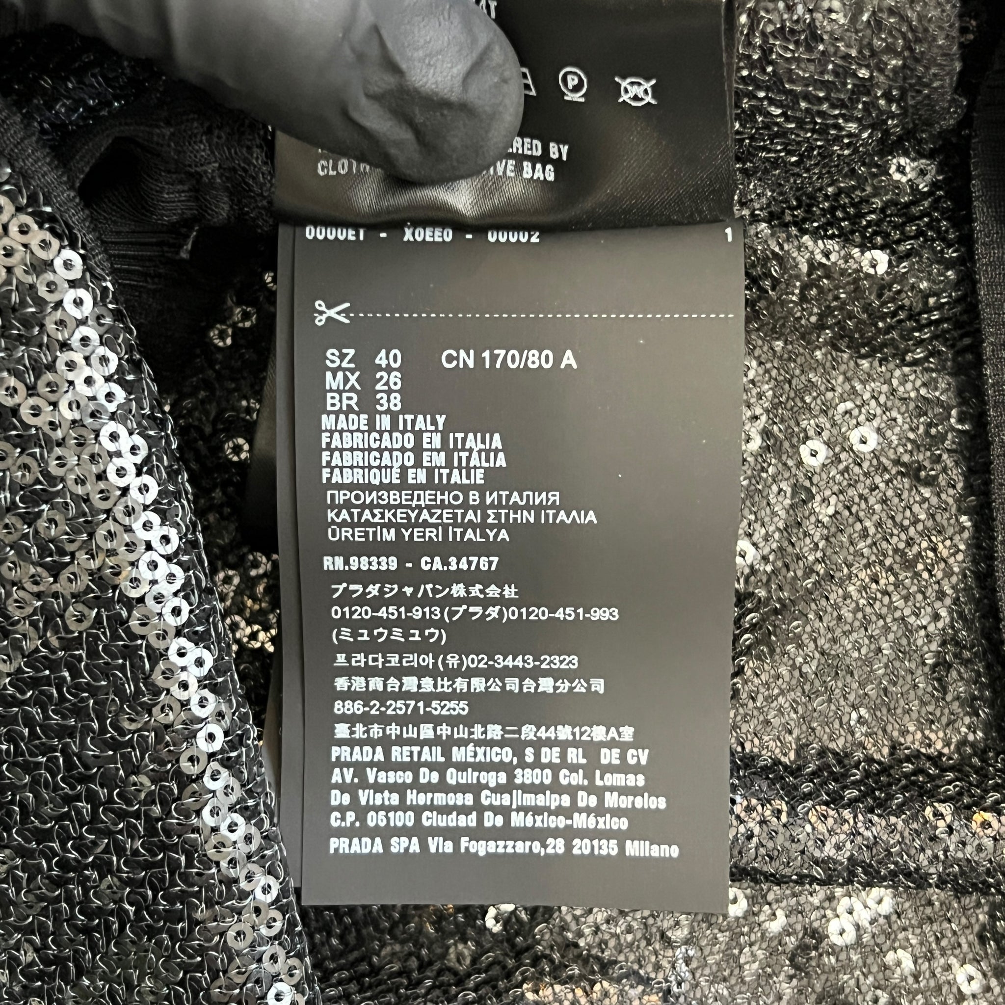 PRADA 2022SS RAF SIMONS Black Sequin Embellished Button-Front Cropped Top cardigan