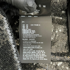 PRADA 2022SS RAF SIMONS Black Sequin Embellished Button-Front Cropped Top cardigan