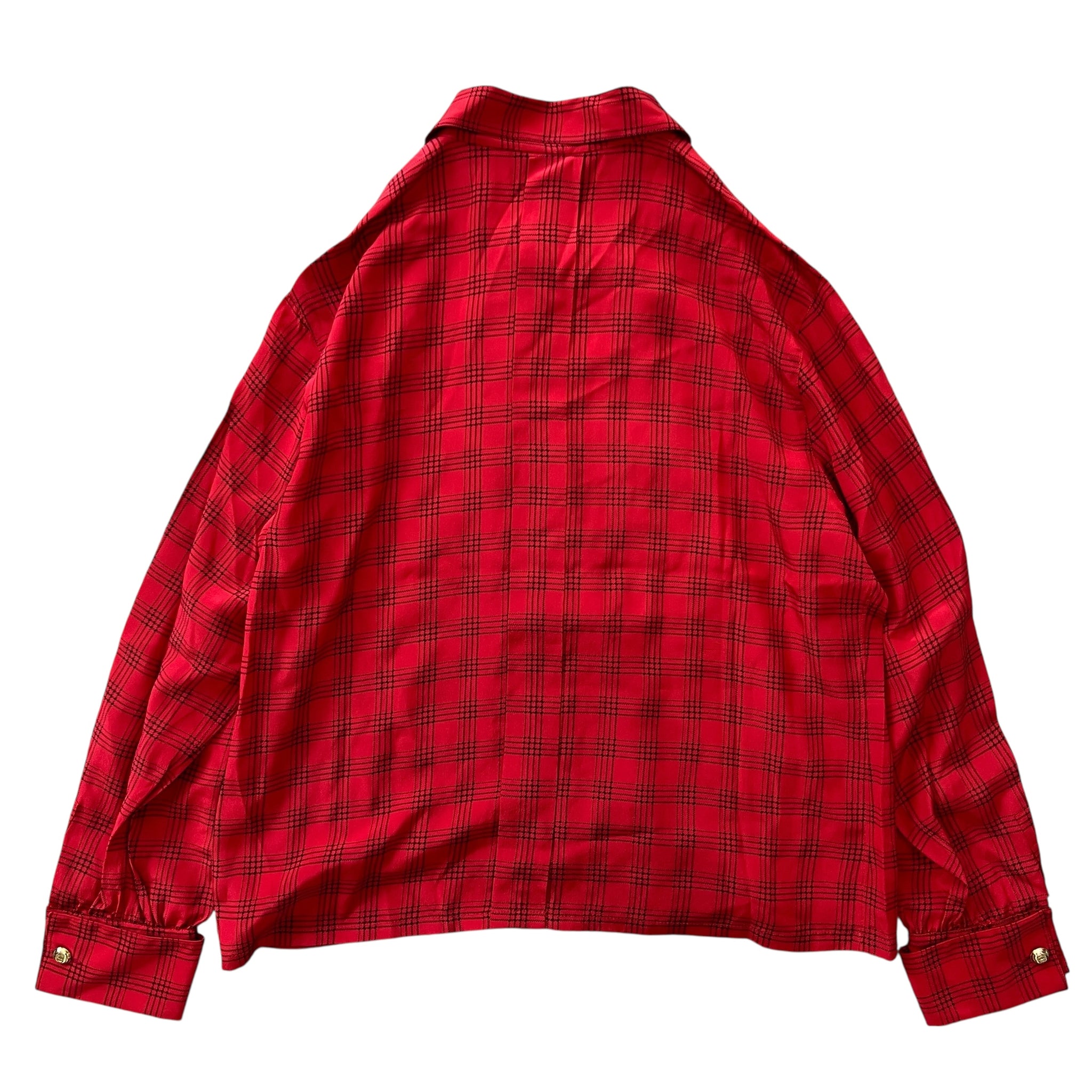 CHANEL 90's Tartan-Check Silk Shirt Double-Breasted With gold chanel logo button