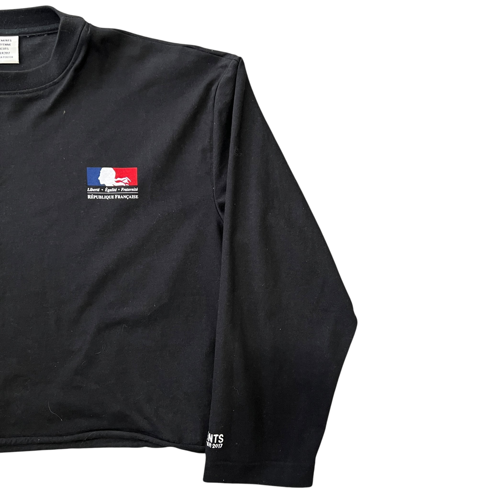 VETEMENTS 2017AW “République Française” Logo Cropped Long Sleeve T-Shirts