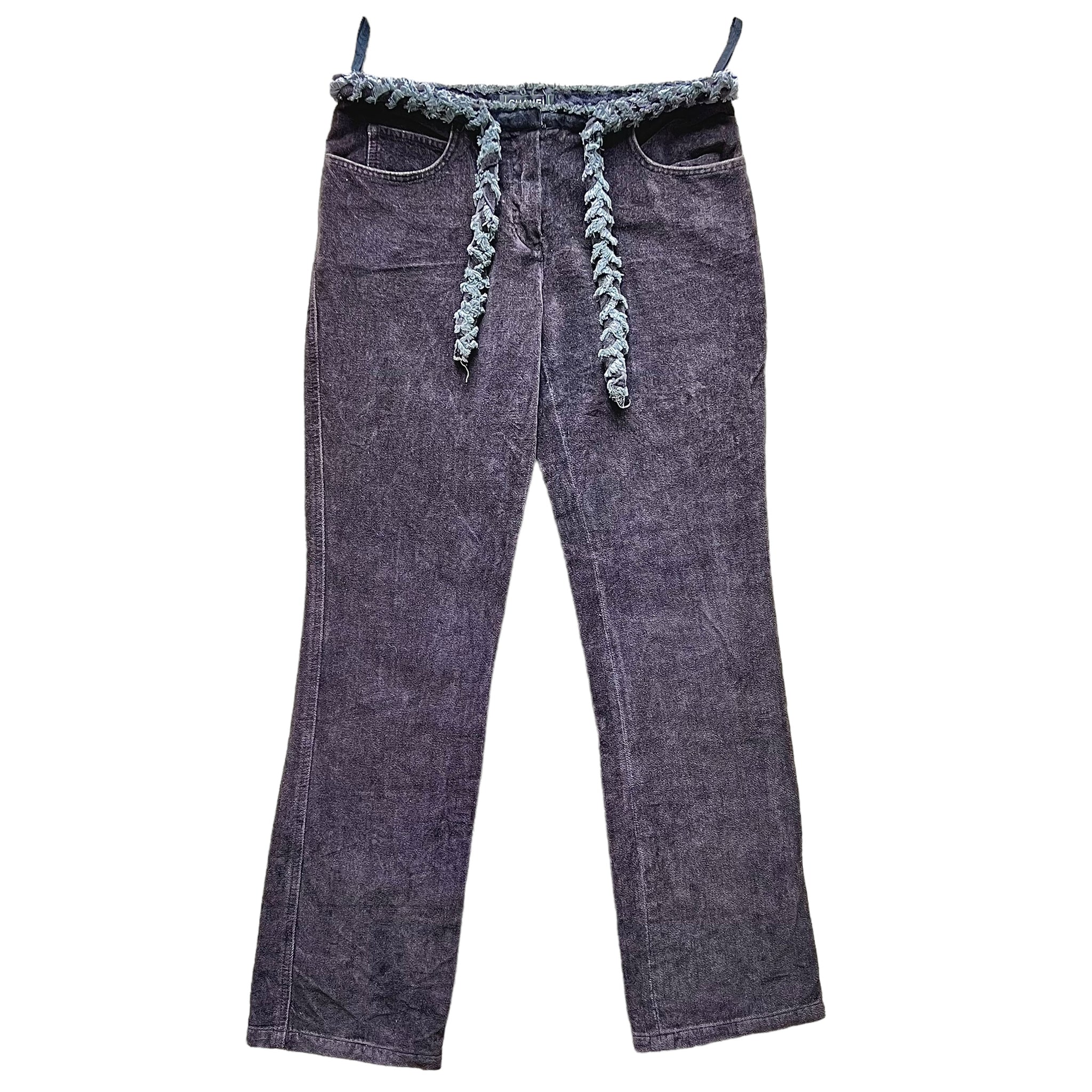 CHANEL COCO MARK VELOR TWEED BELT PANTS
