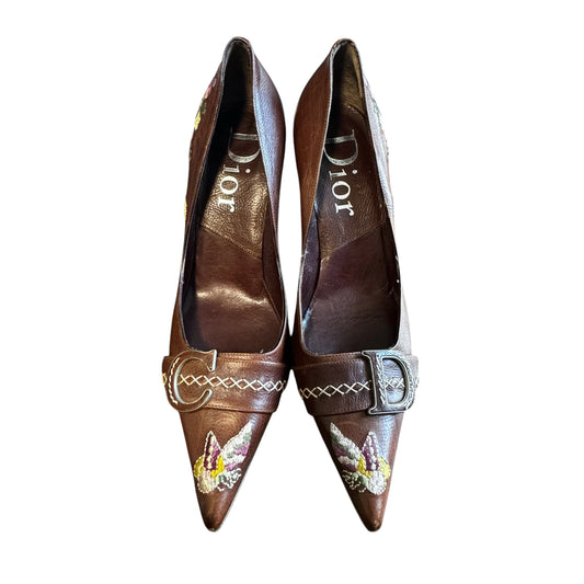 CHRISTIAN DIOR BY JOHN GALLIANO FLOWER EMBROIDERY LEATHER PUMPS