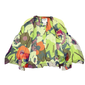 CHANEL 2000s 3pieces set Tweed Green double-buttoned skirt-surit jacket, Chanel printed skirt, and pinted top