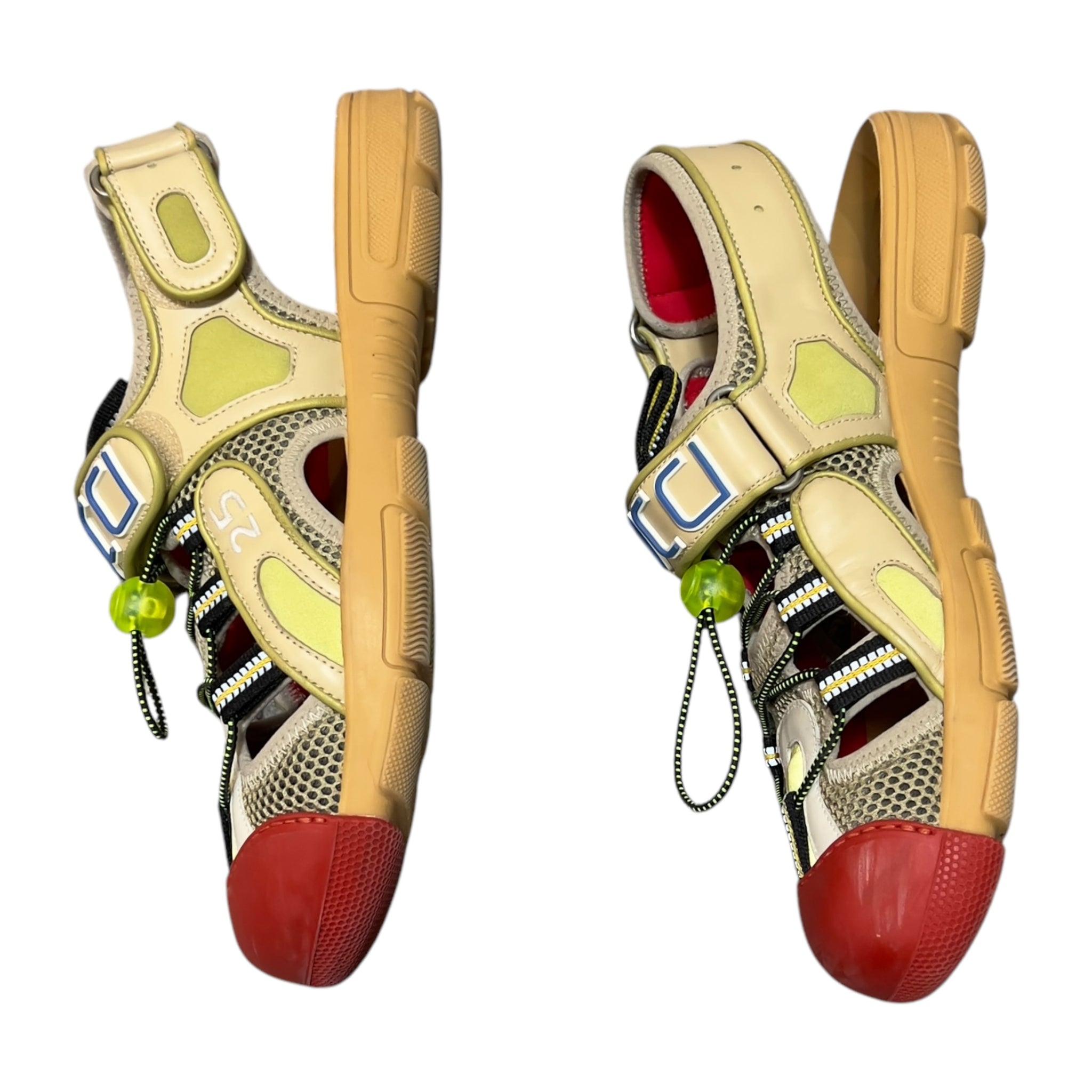 GUCCI Sherry Line GG Campus Velcro Mesh Leather Sandals