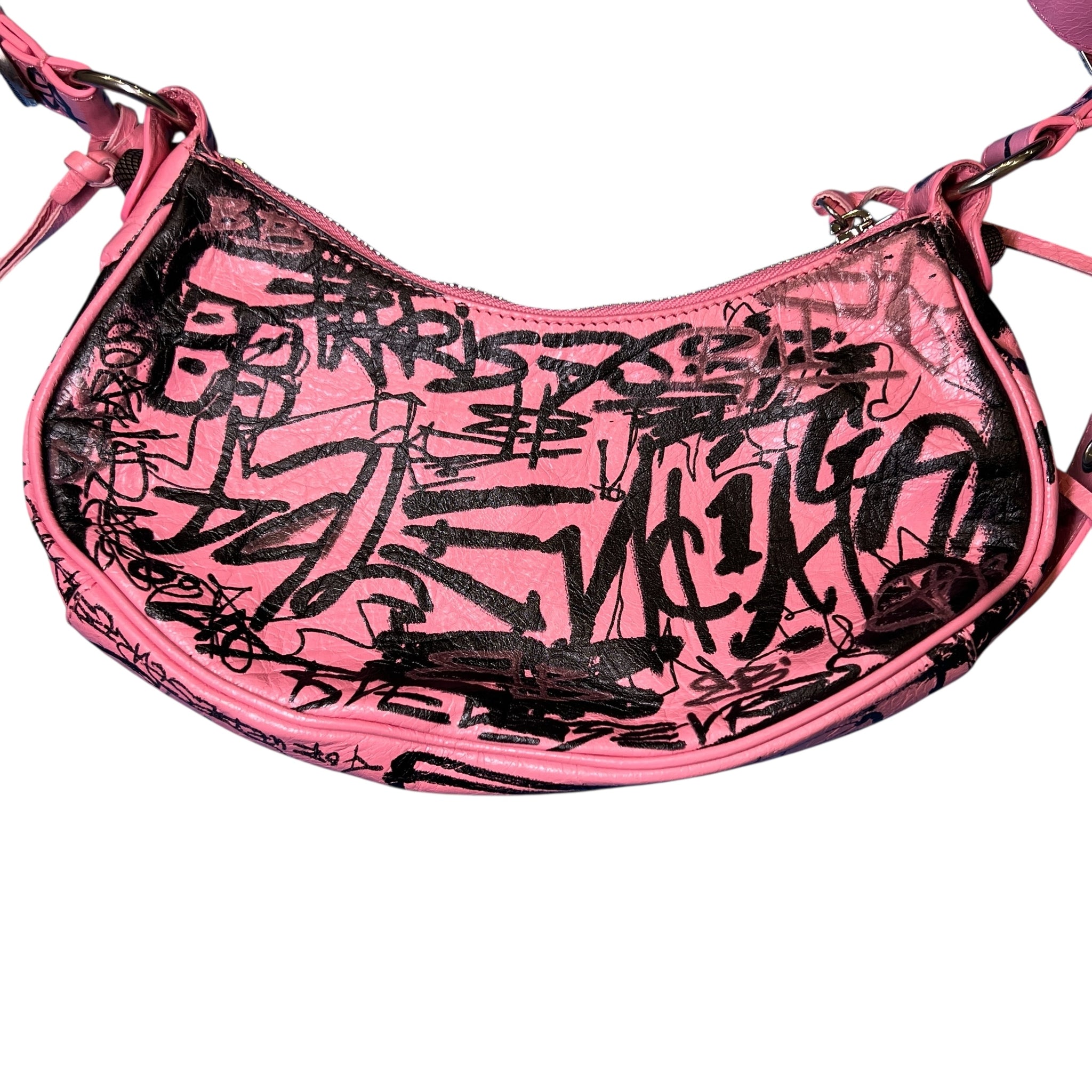 BALENCIAGA 2023SS Le Cagole XS Graffiti On Arena Lamb Shoulder Bag Sweet Pink