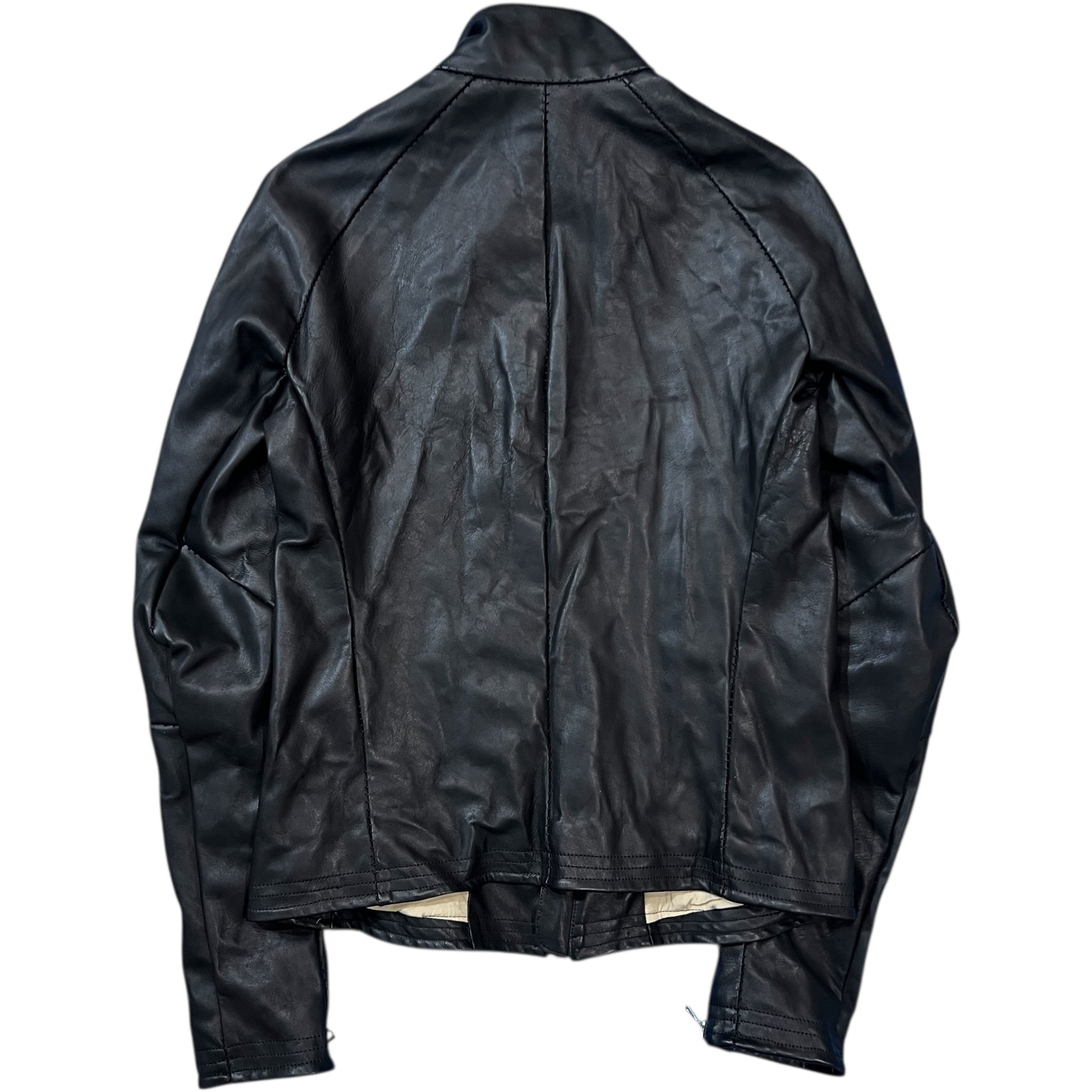 San Curved-Zip Leather Single Riders Jacket