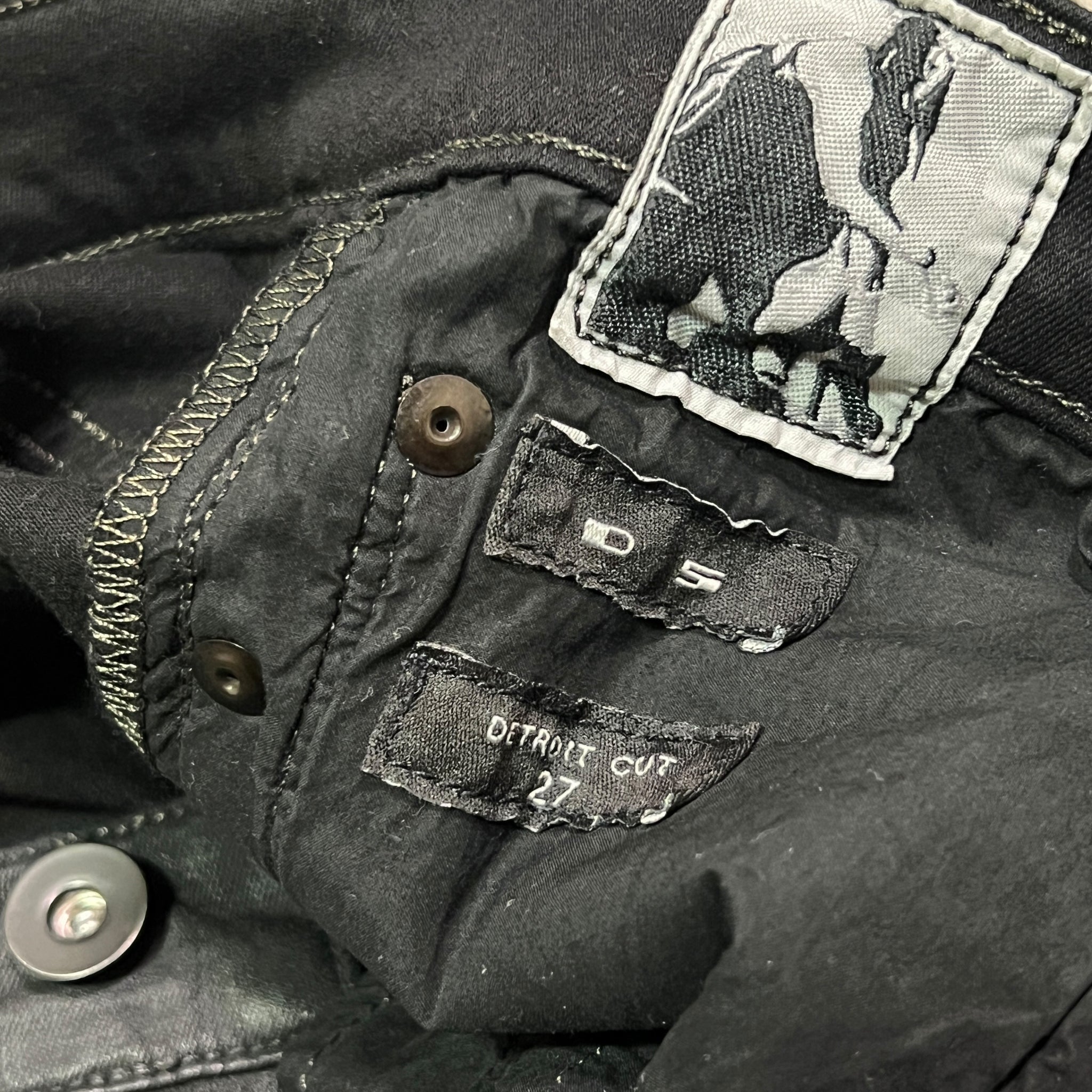 RICK OWENS DRKSHDW Black Wax coated detroit cut Denim Pants