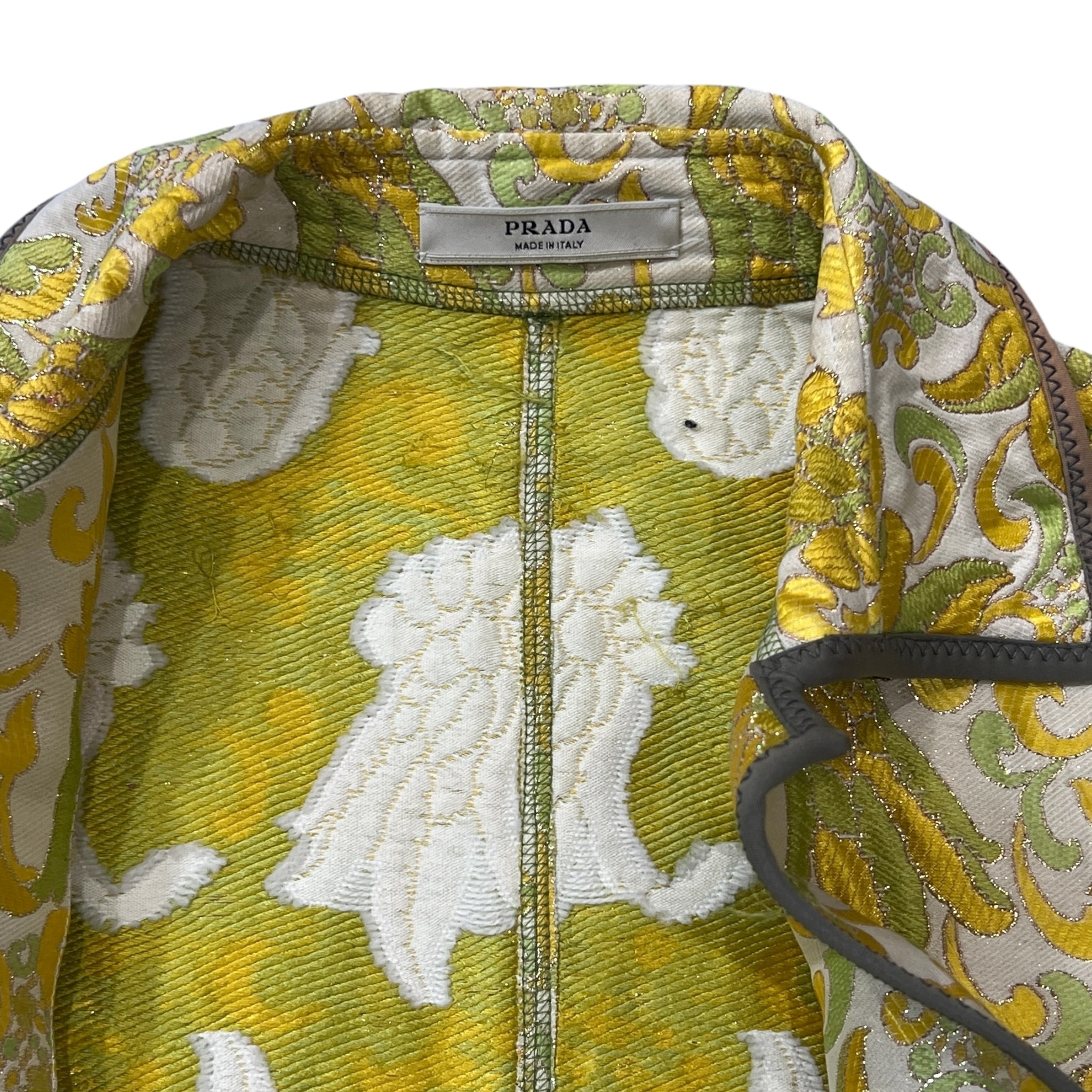PRADA 2003SS “Brocato Bouquet” Yellow & Green Brocade Jacquard Coat