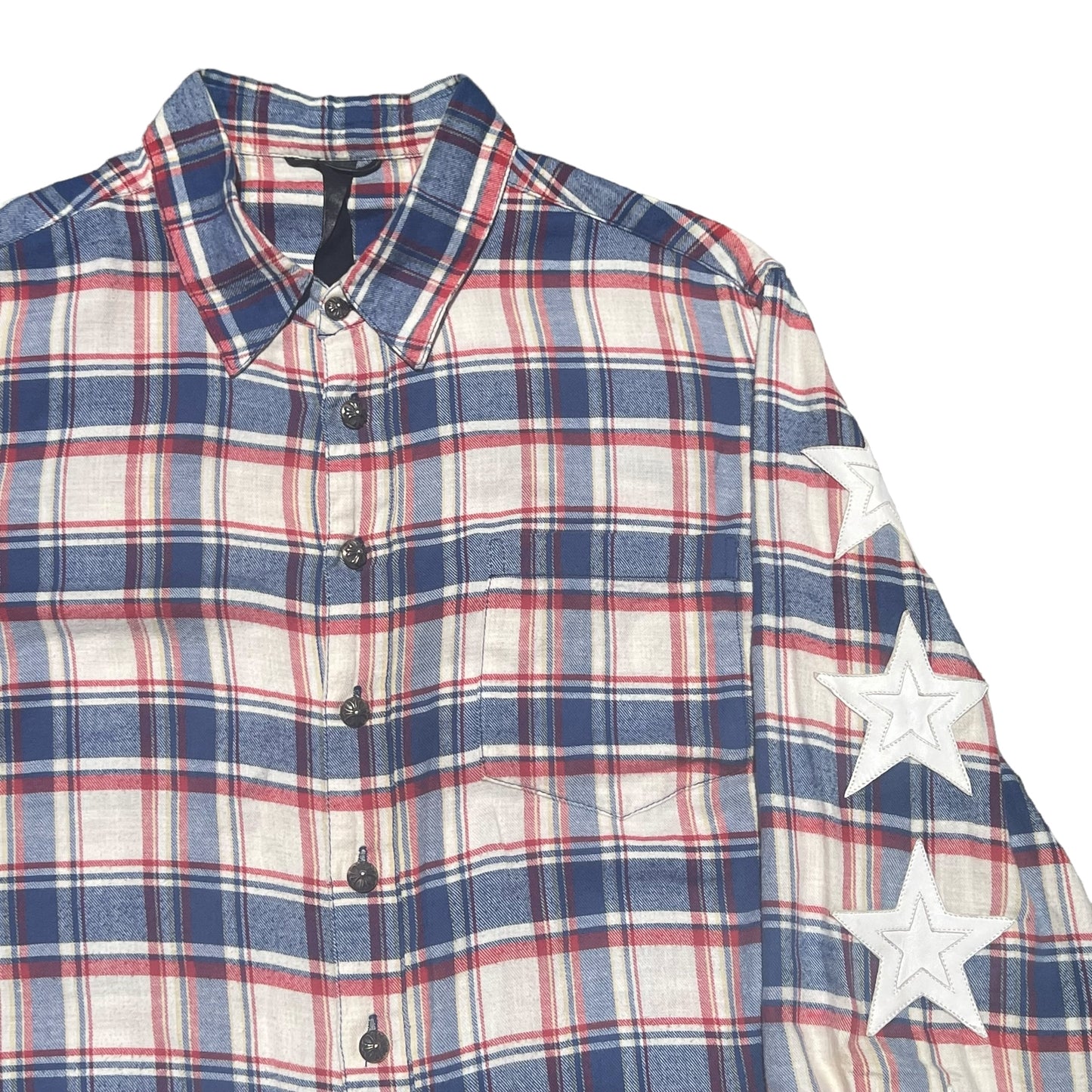 CHROME HEARTS STAR PATCH FLANNEL SHIRTS WITH SILVER BUTTON