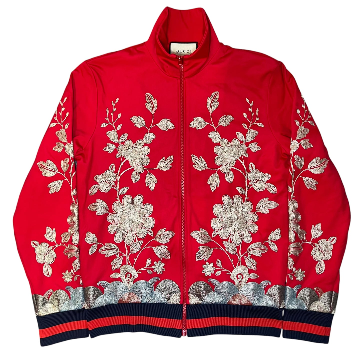 GUCCI Alessandro Michele Embroidered Floral Zip Jersey Sweatshirt