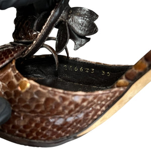 GUCCI Brown Python Flowei Motif Open-Toe  High Heel