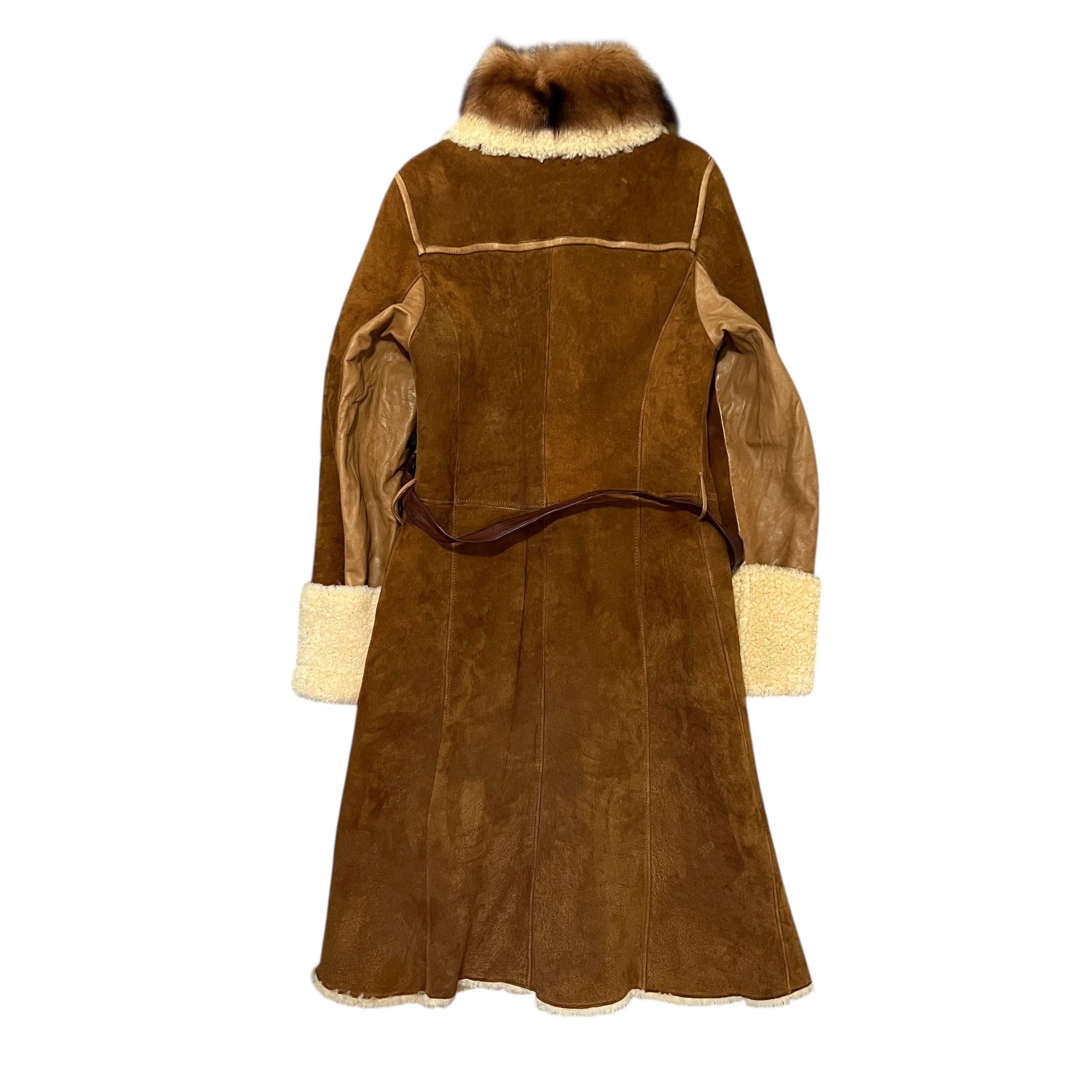 MIU MIU Vintage Fox Collar Bore Sheepskin Leather Long Coat