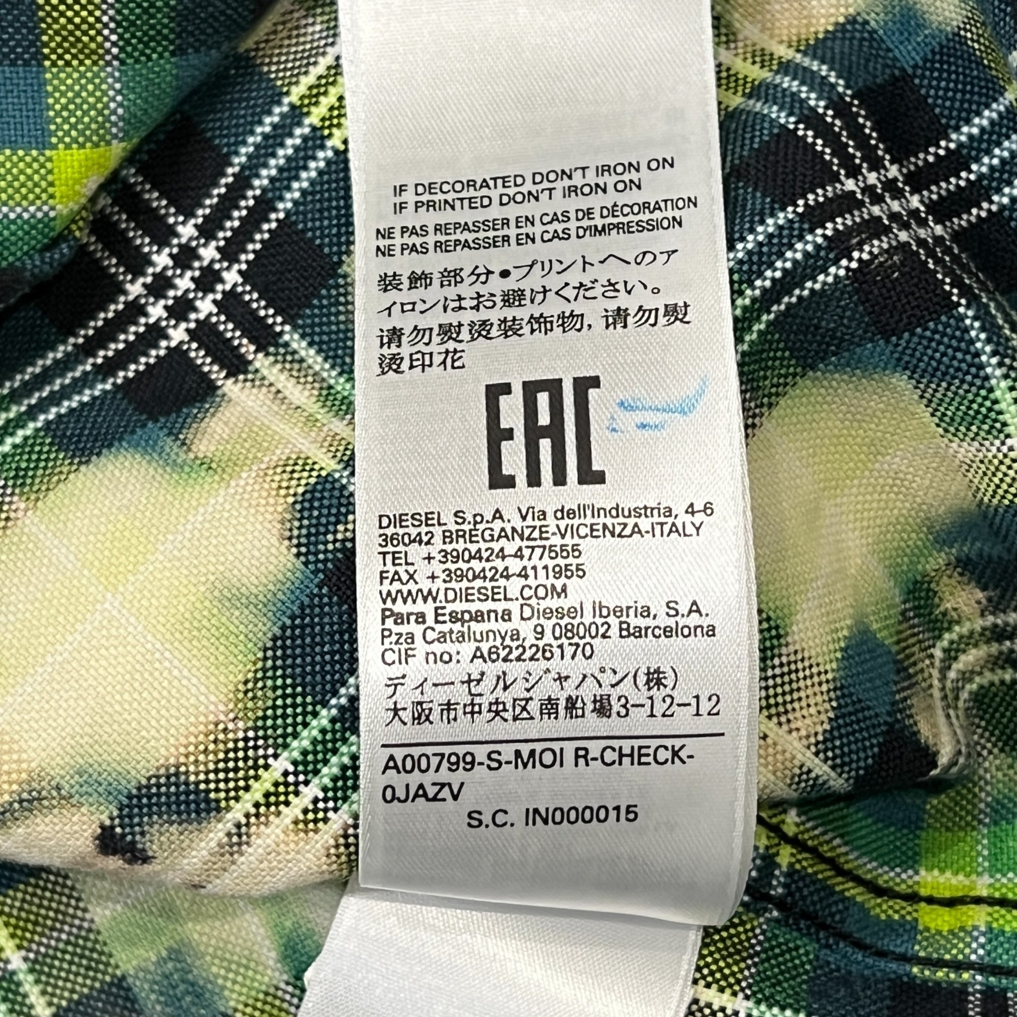 DIESEL Men's S-MOON-CHECK Embroidery & Treated Combination Shirt