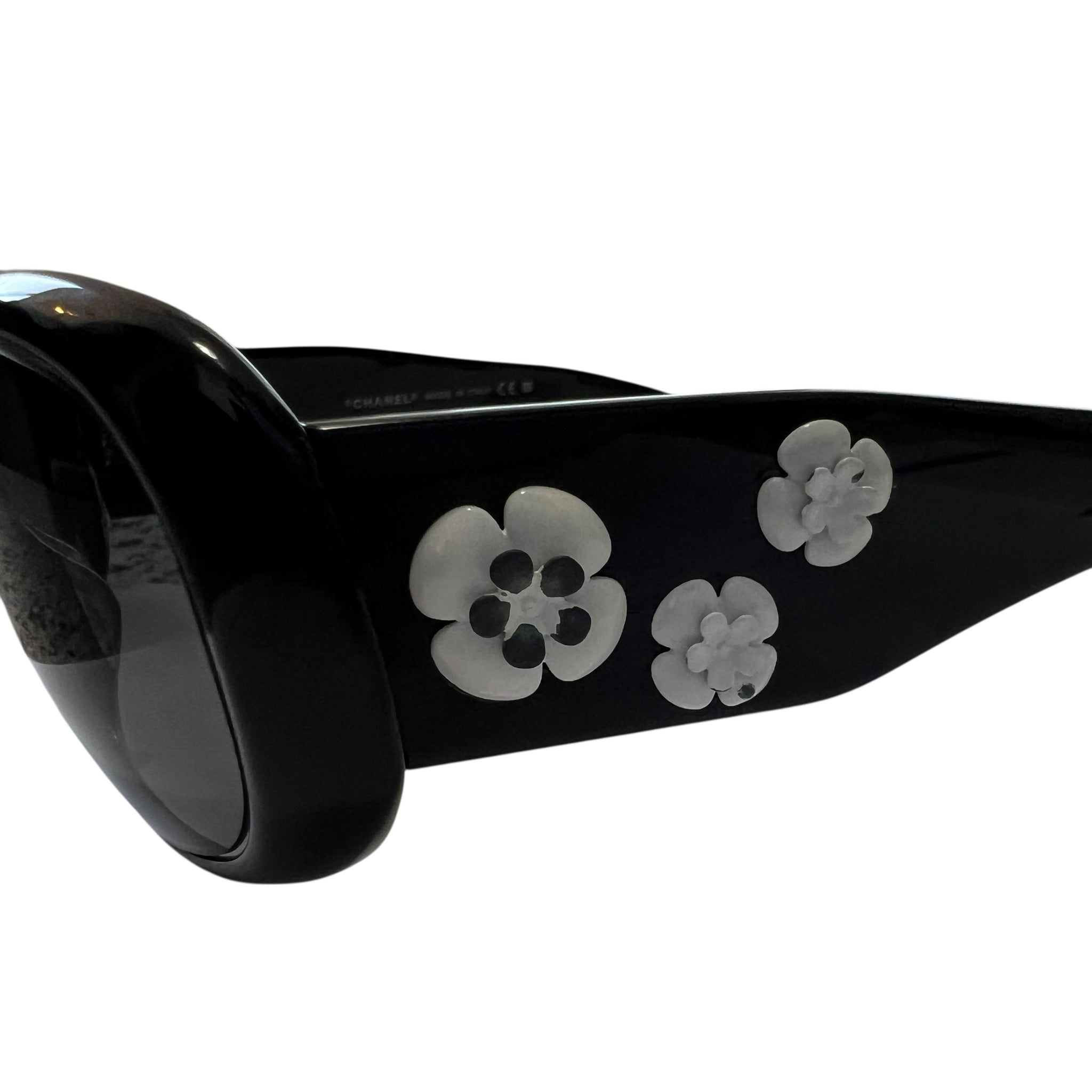 CHANEL Camellia Coco Logo Smoke Sunglasses