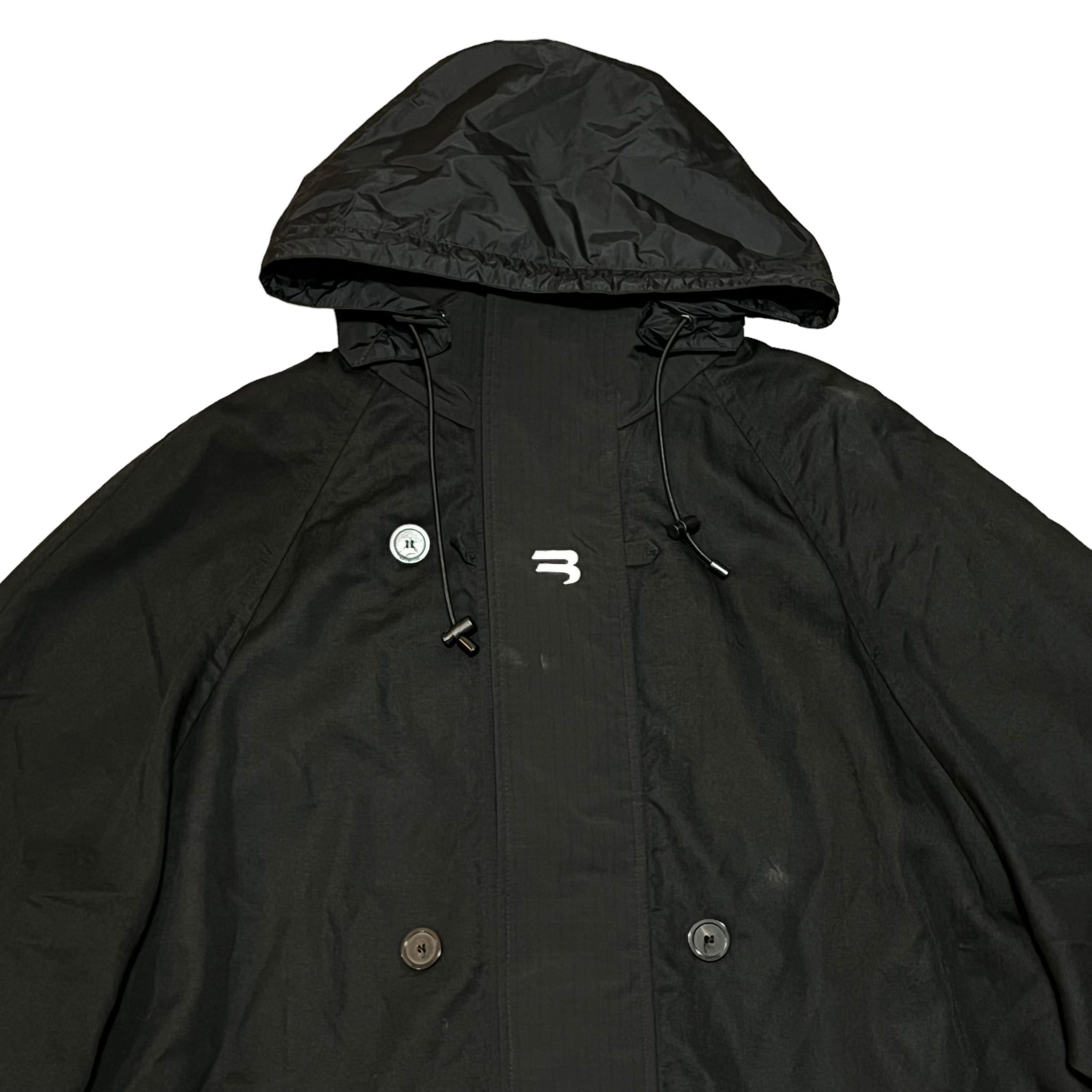 BALENCIAGA 2021AW OVERSIZED HYBRID NYLON/ COTTON TRENCH HOODED COAT JACKET