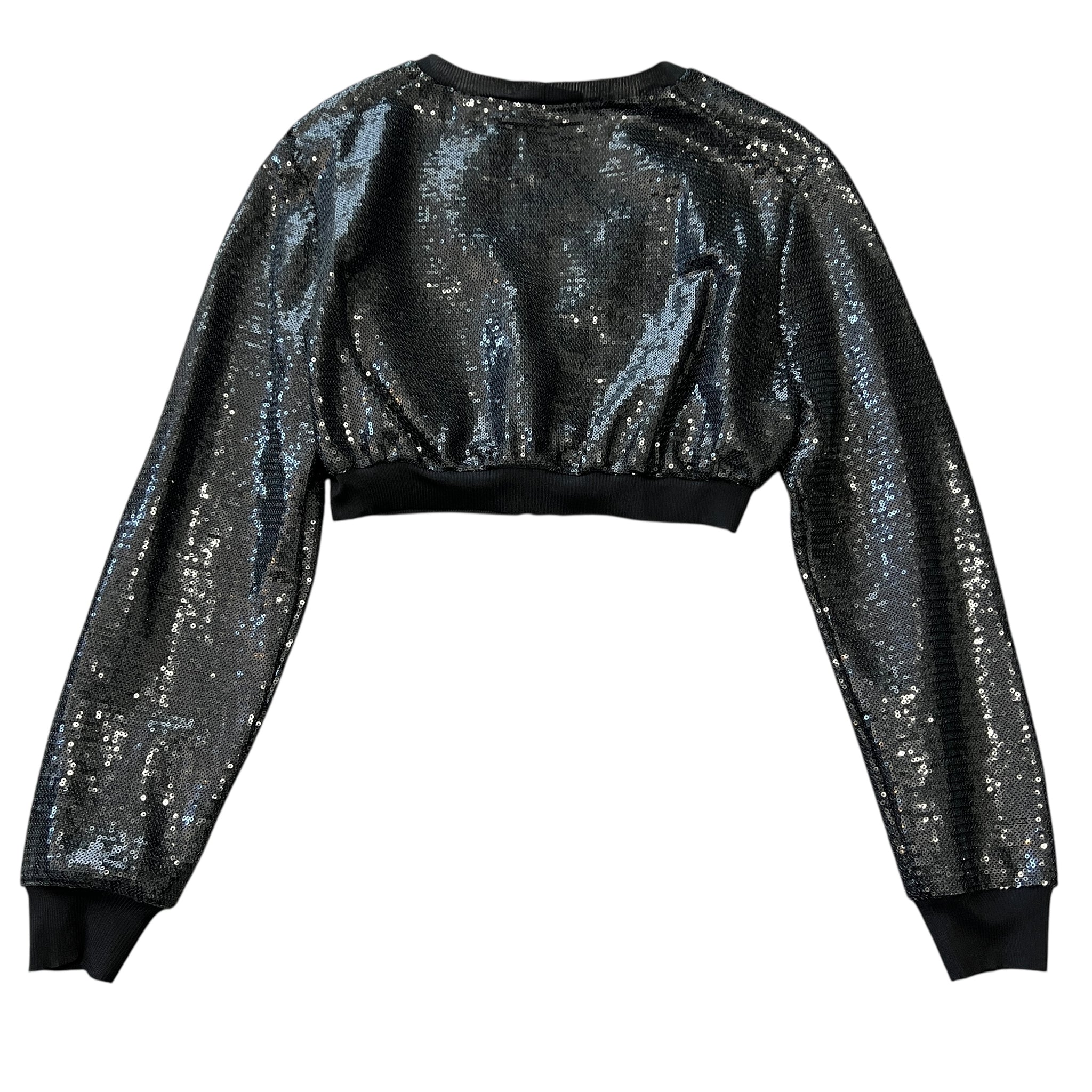 PRADA 2022SS RAF SIMONS Black Sequin Embellished Button-Front Cropped Top cardigan