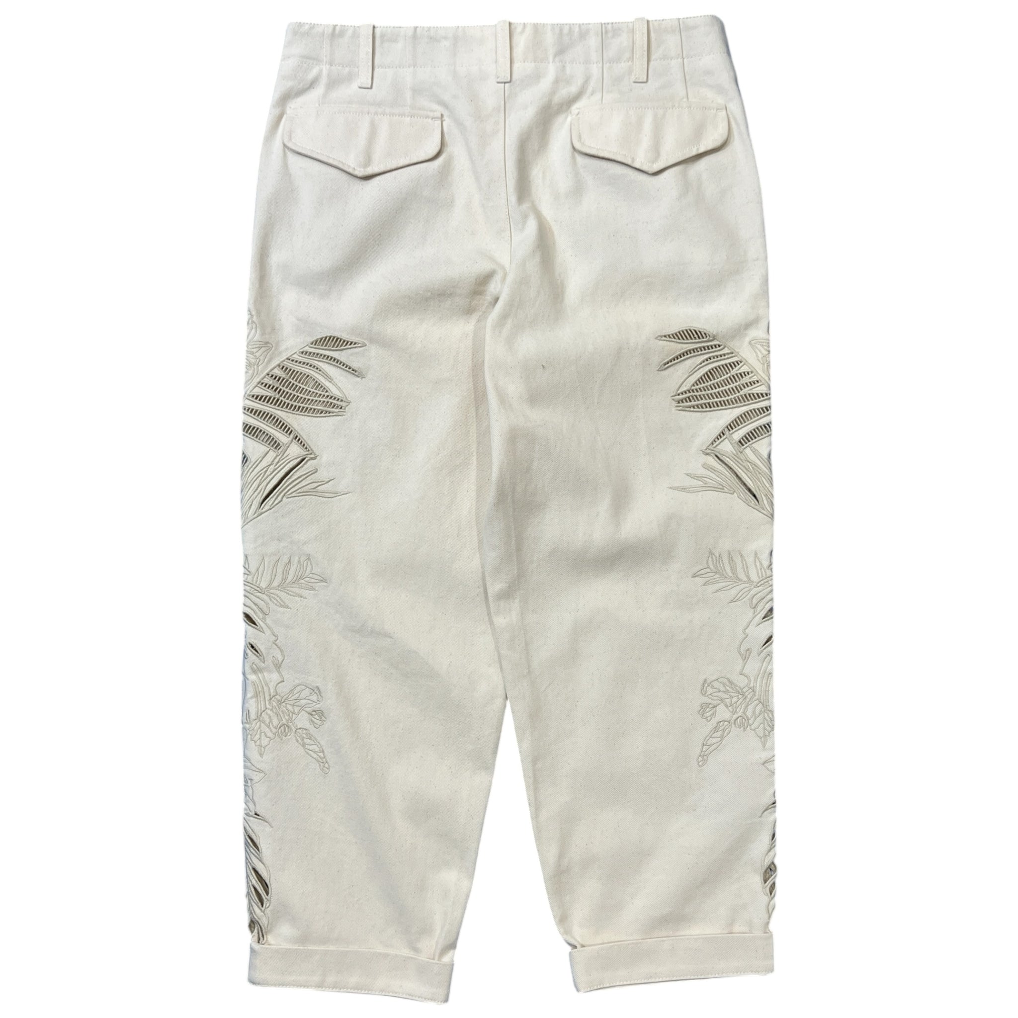 ETRO Floral Cutwork Embroidered Cotton Pants Ivory