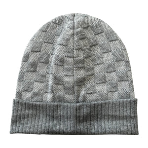 LOUIS VUITTON Neo Petit Damier Wool Beanie in Grey (Made in Italy, Calf-Leather Patch)