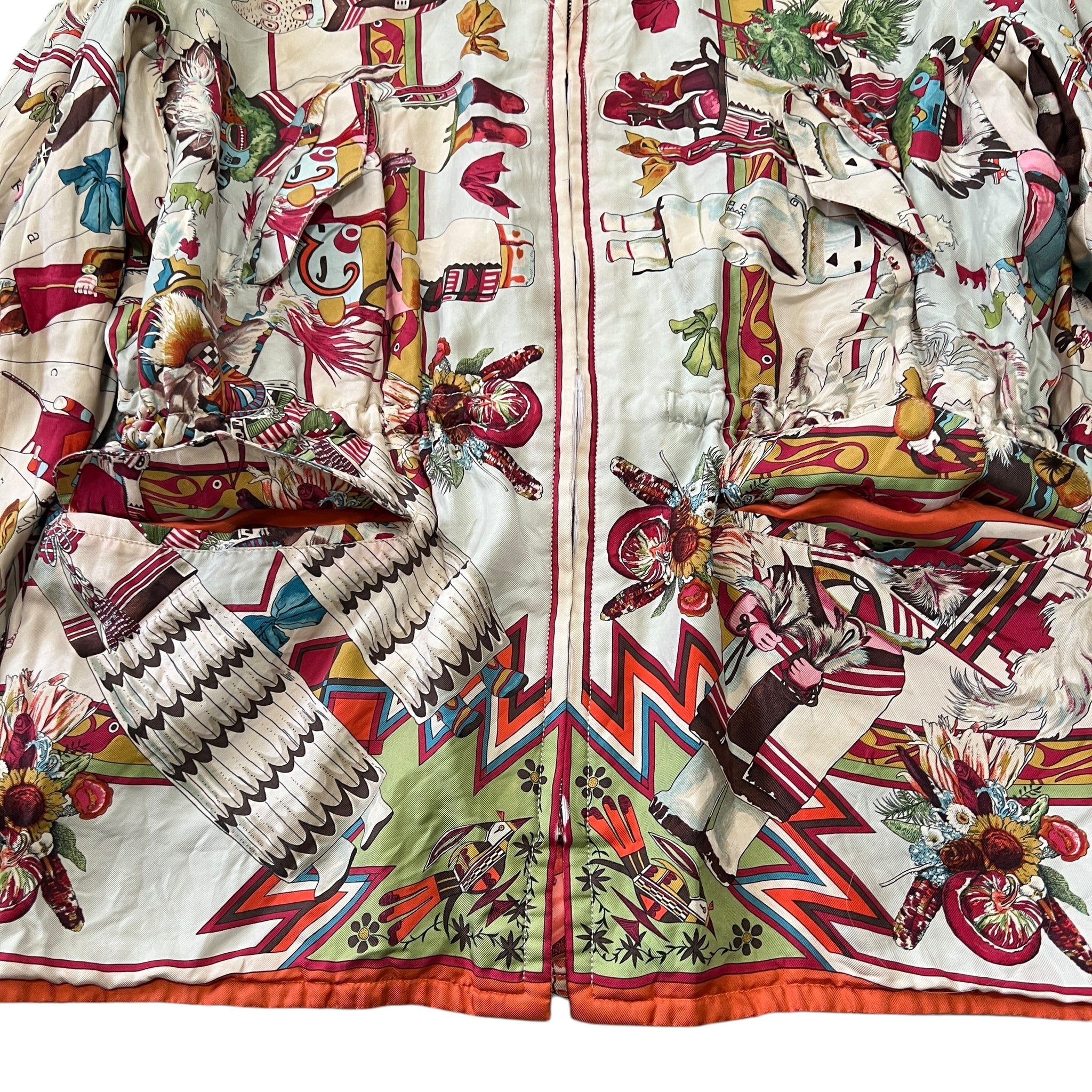 HERMES 90s × MARGIELA Vintage “Christophe Colomb Découvre L'Amérique” Reversible Silk Jacket