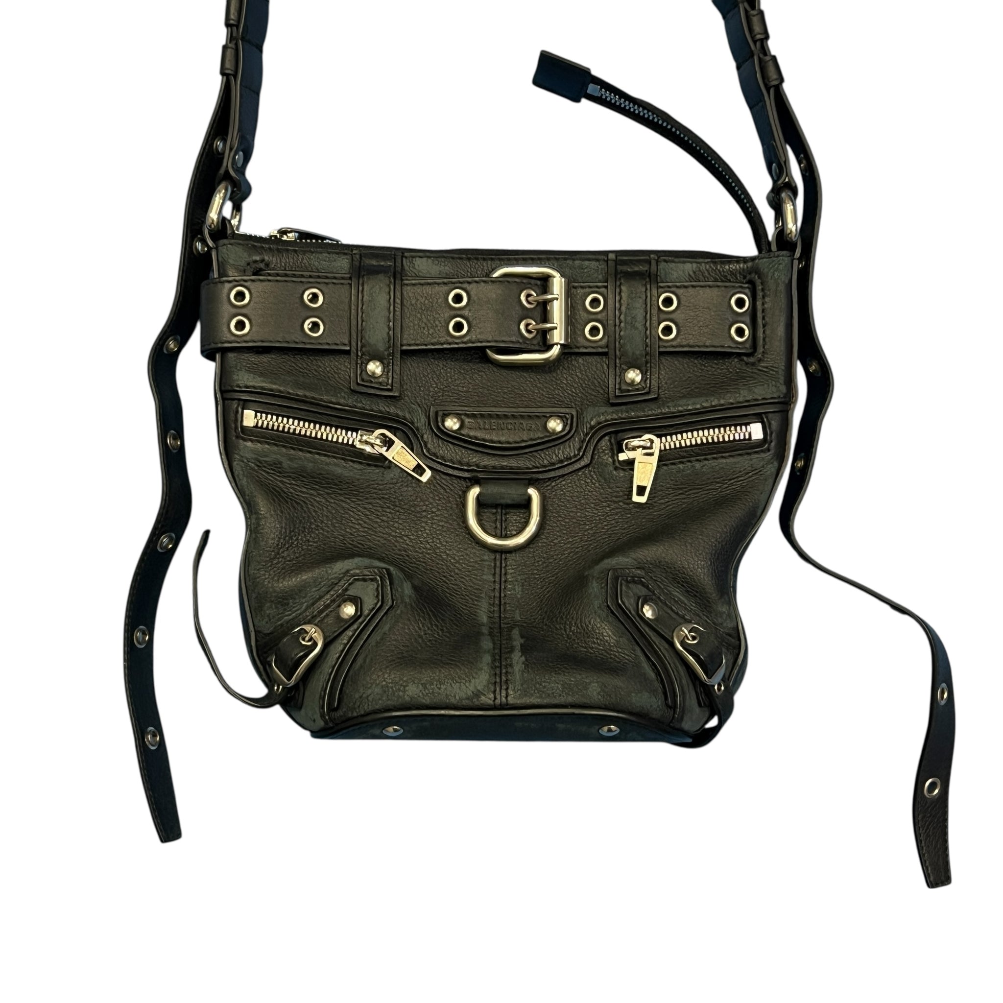 BALENCIAGA 2022 Fall Demna Gvasalia Calfskin Leather Emo Bucket Bag XS Black