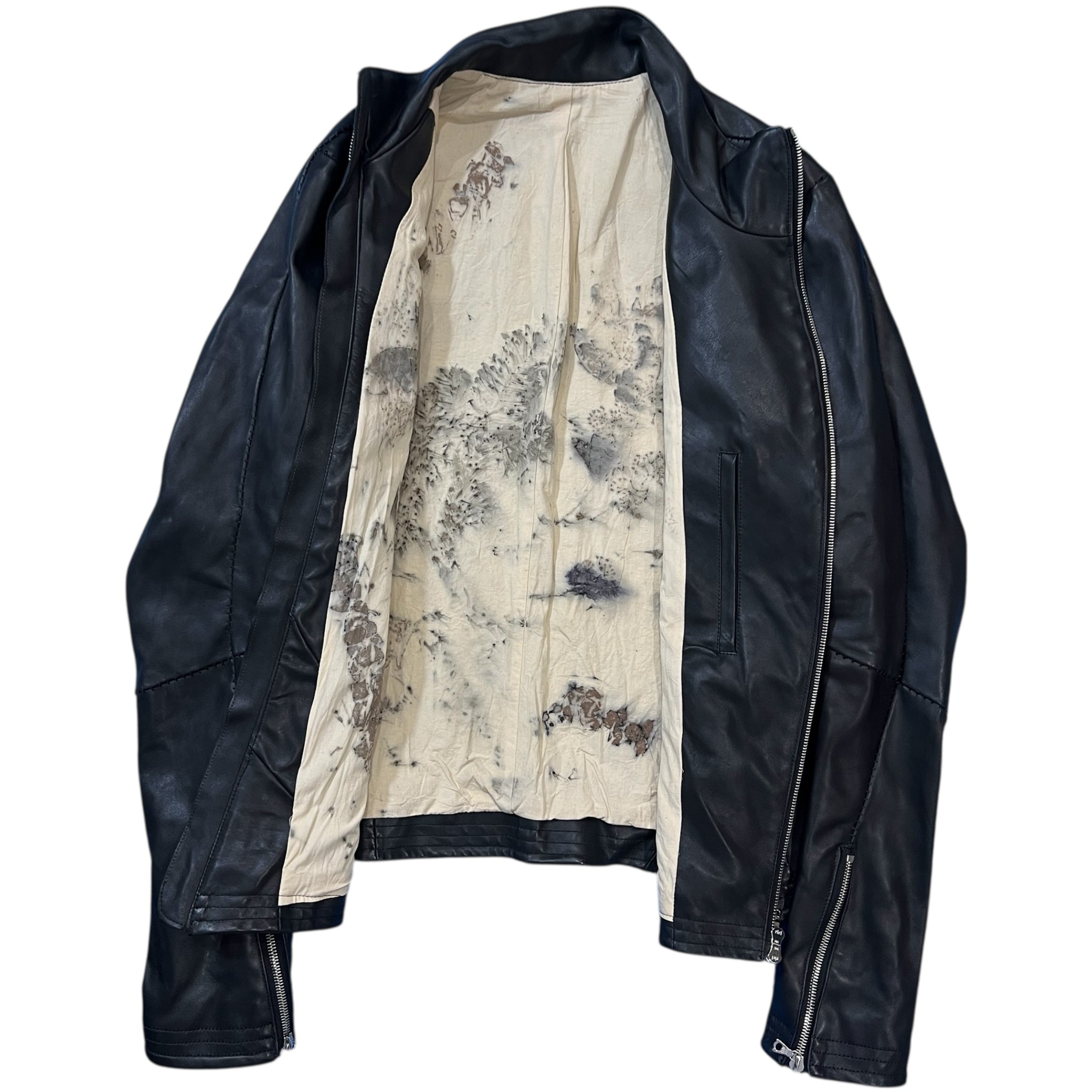 San Curved-Zip Leather Single Riders Jacket