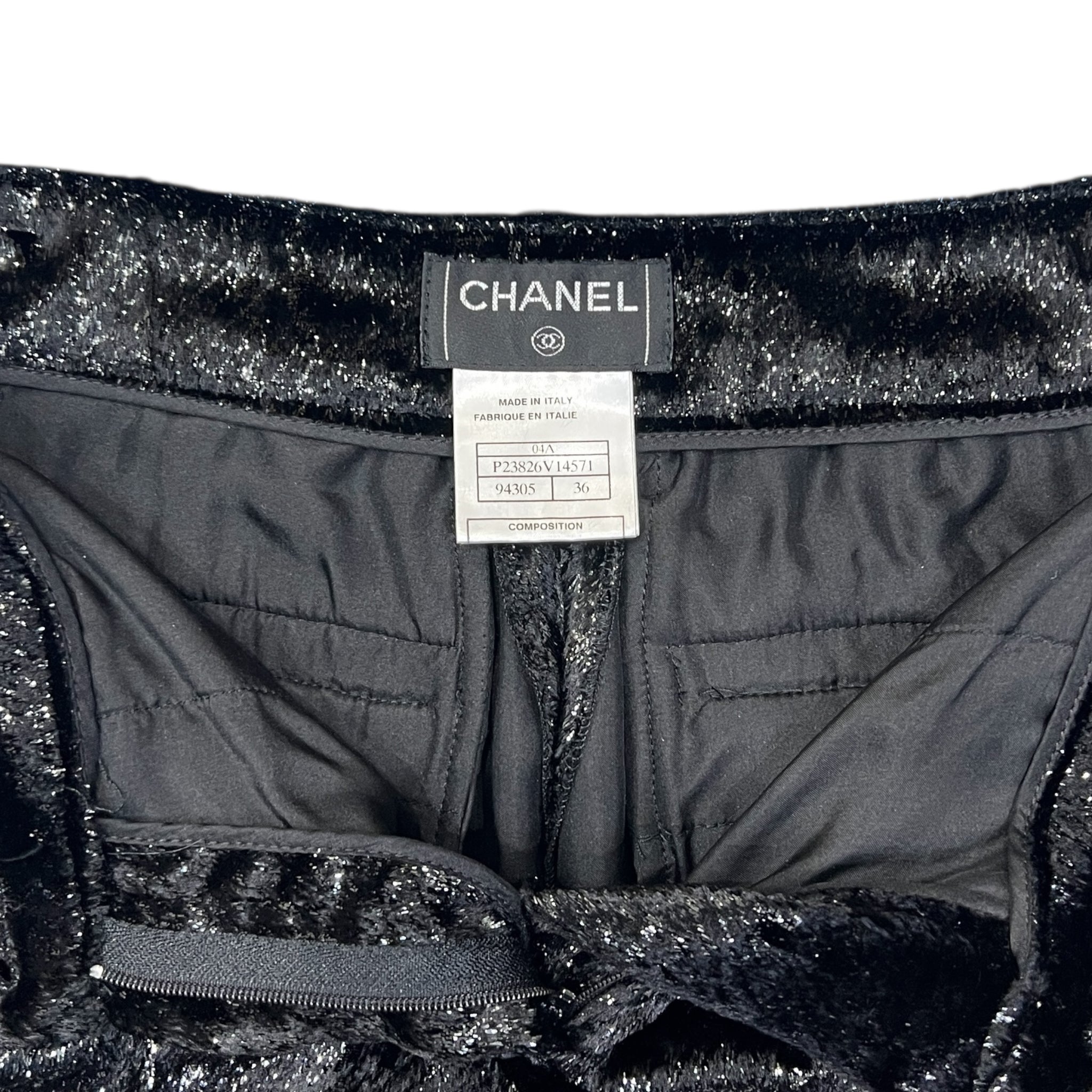 CHANEL 2004 Karl Lagerfeld Lurex Black Houndstooth Trousers
