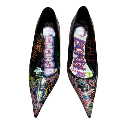 BALENCIAGA Graffiti Heel Pumps Heels Pointed Toe Total Leather Black Multicolor