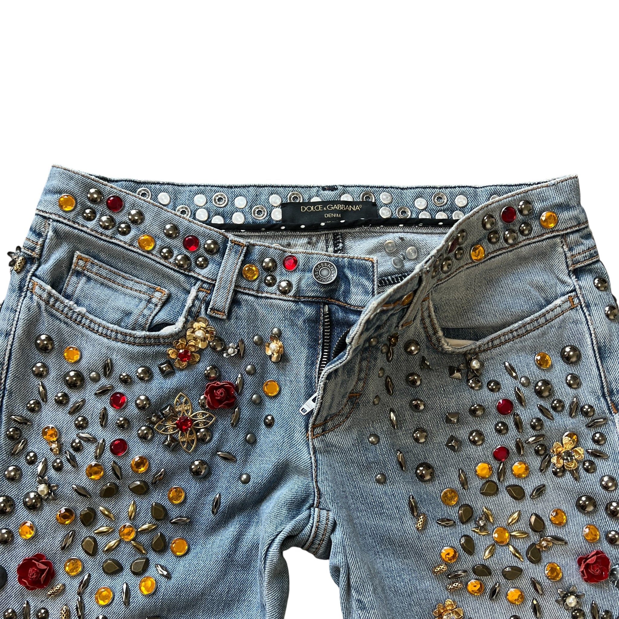 DOLCE&GABBANA 2015SS Embellished Denim Pants