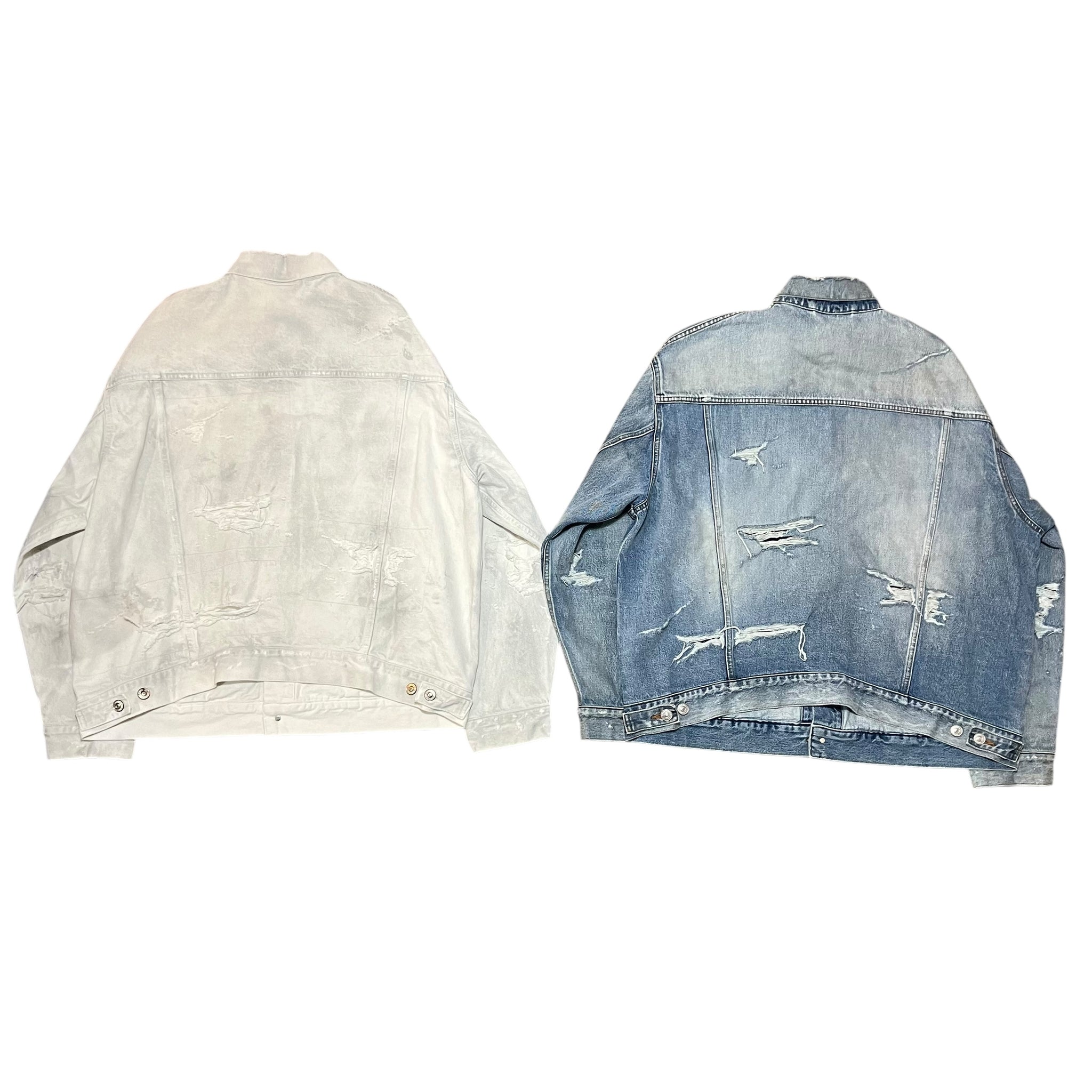 BALENCIAGA 2021SS DISTRESSED THRASH WHITE DENIM JACKET