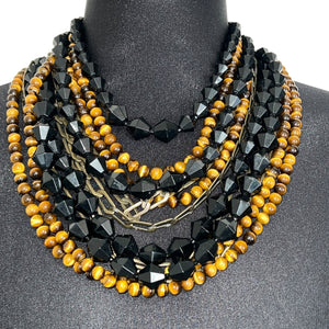 BOTTEGA VENETA 2000s Multi-Strand Tiger Eye & Obsidian Necklace