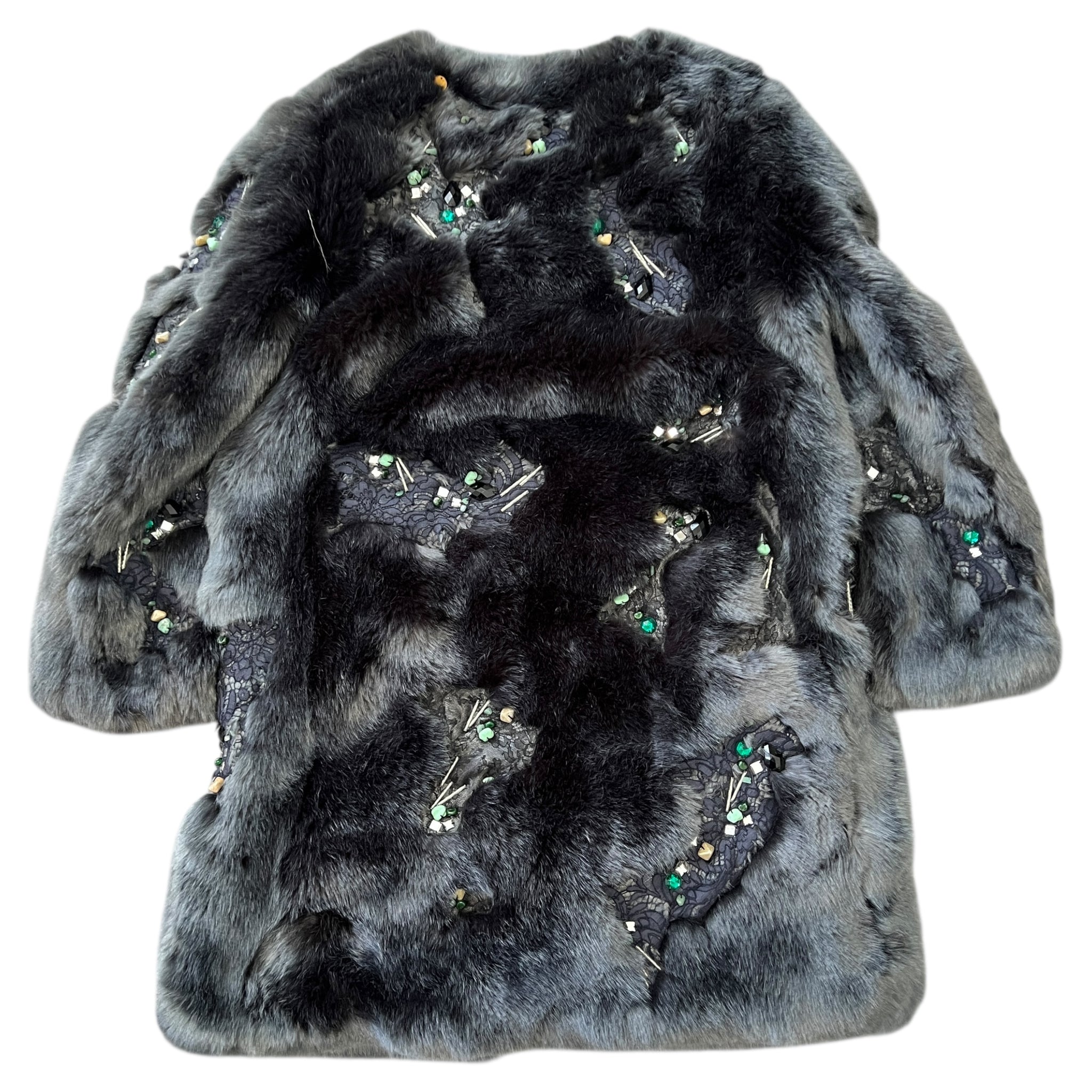 KOCHE 2016-17 Autumn Winter Embellished Faux Fur Coat with Lace & Beads