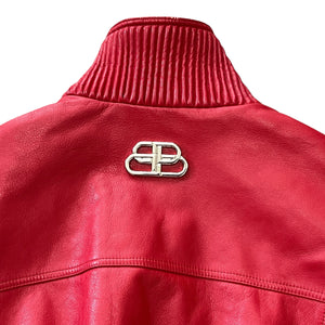 BALENCIAGA FW2019 Moto Calf-Leather Oversized Bomber Jacket in Red (Made in Italy)