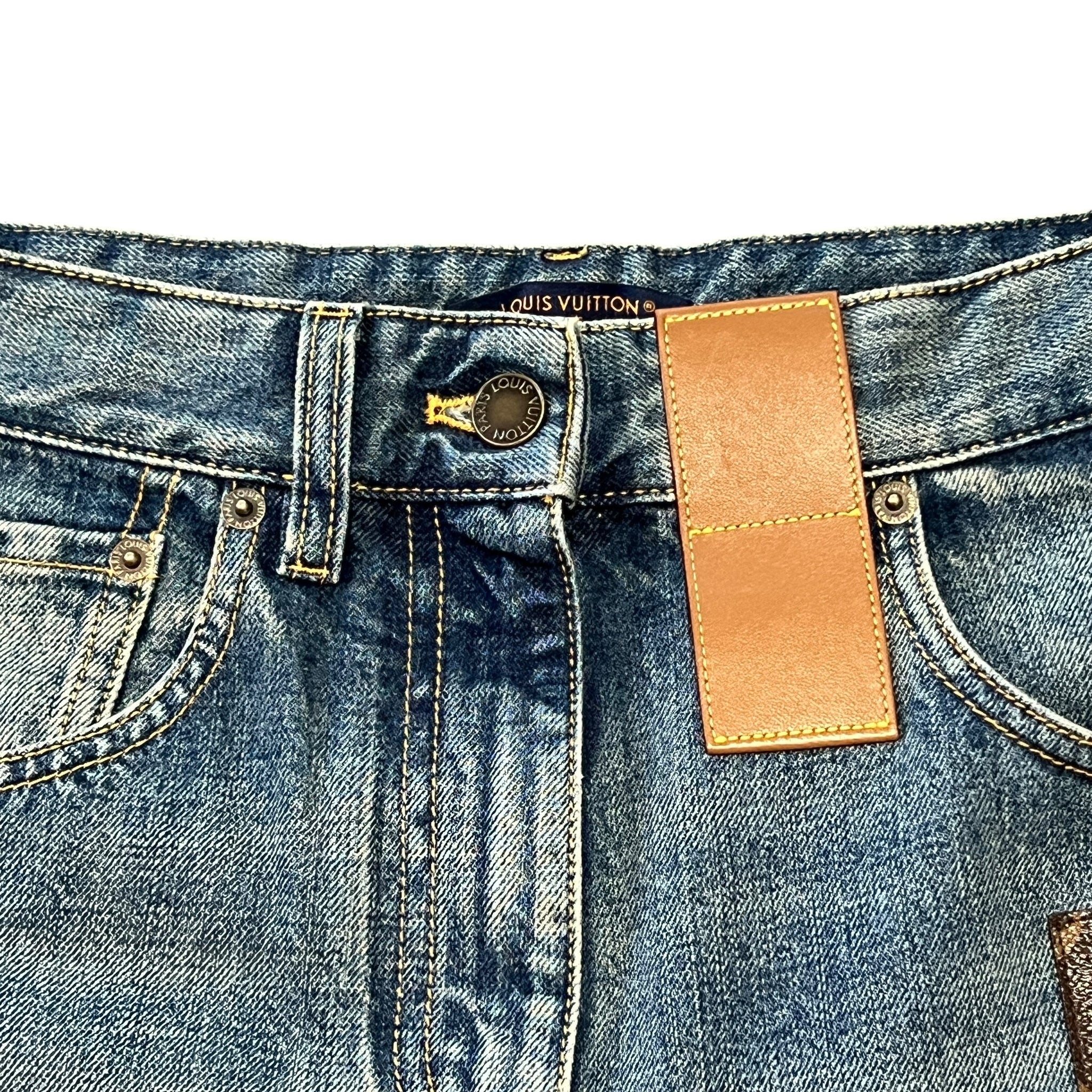 LOUIS VUITTON 2024SS Monogram Leather Patchwork Cotton Denim Pants