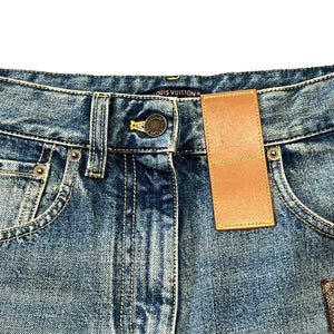 LOUIS VUITTON 2024SS Monogram Leather Patchwork Cotton Denim Pants