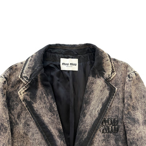 MIU MIU 2023SS Marbleized Garment‑dyed Gabardine Jacket and Stainless Steel Marbleized Back Logo Denim Pants