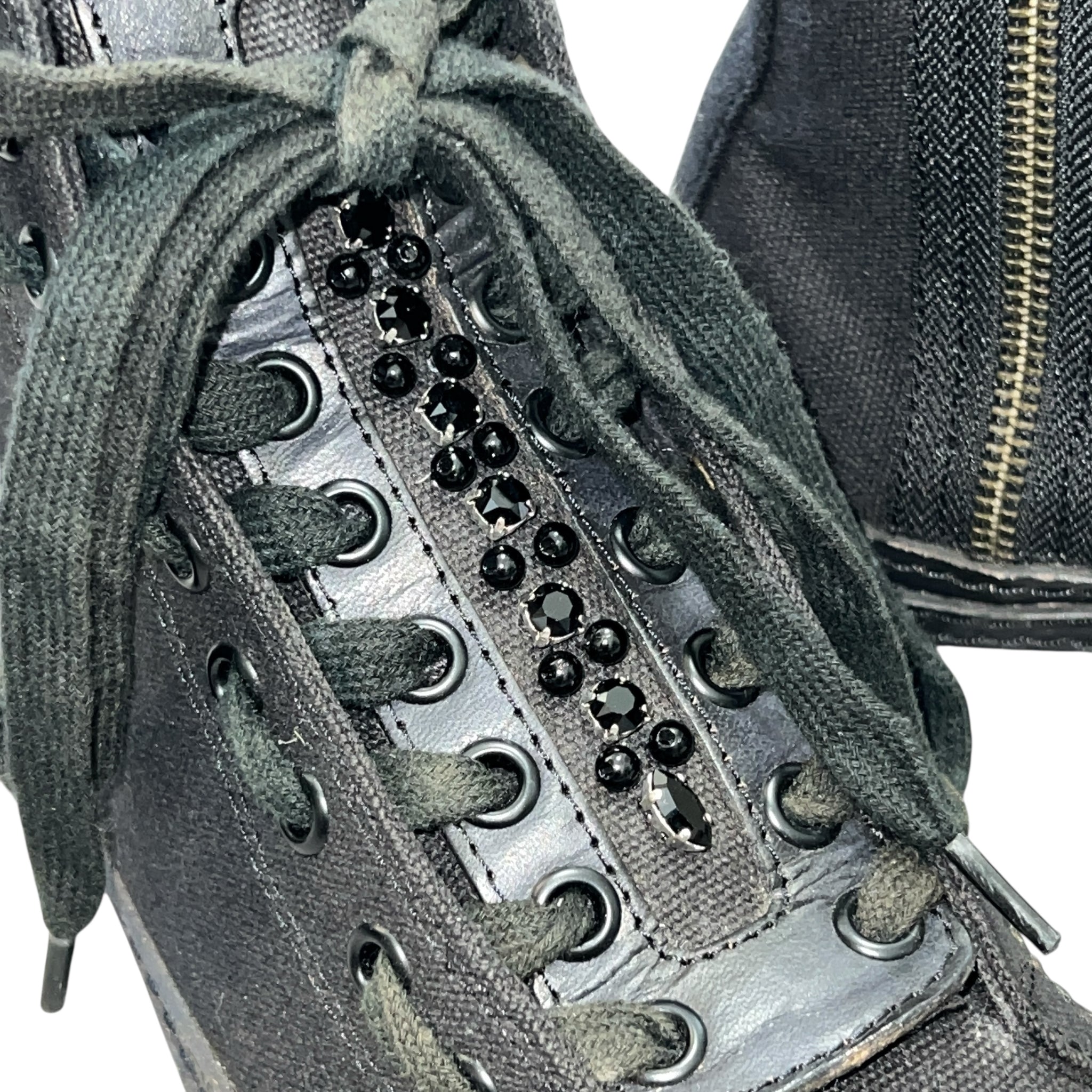 Y’s Yohji Yamamoto Black Canvas High-Tops with Zip & Bijou Sneaker