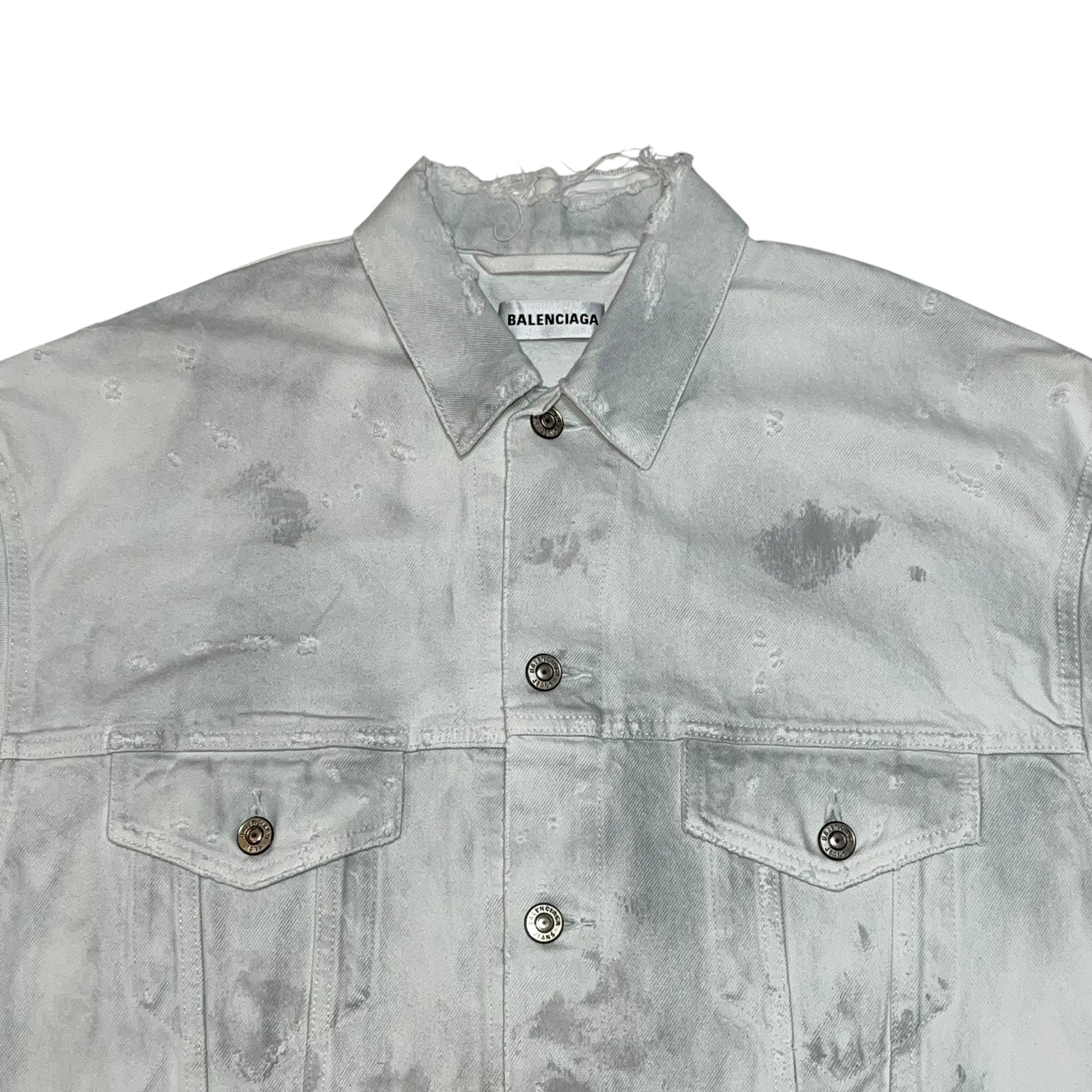 BALENCIAGA 2021SS DISTRESSED THRASH WHITE DENIM JACKET