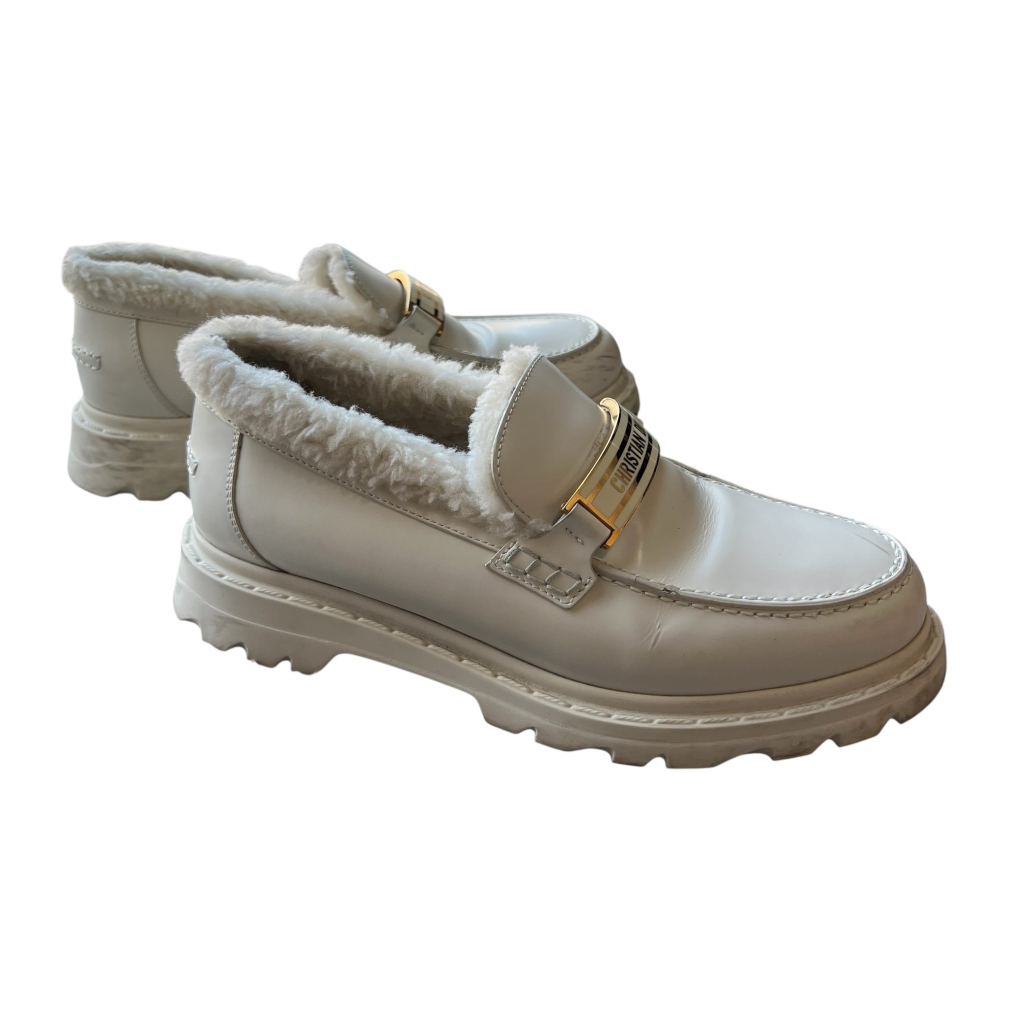 Christian Dior Logo Plate Shearling Lined Loafers
