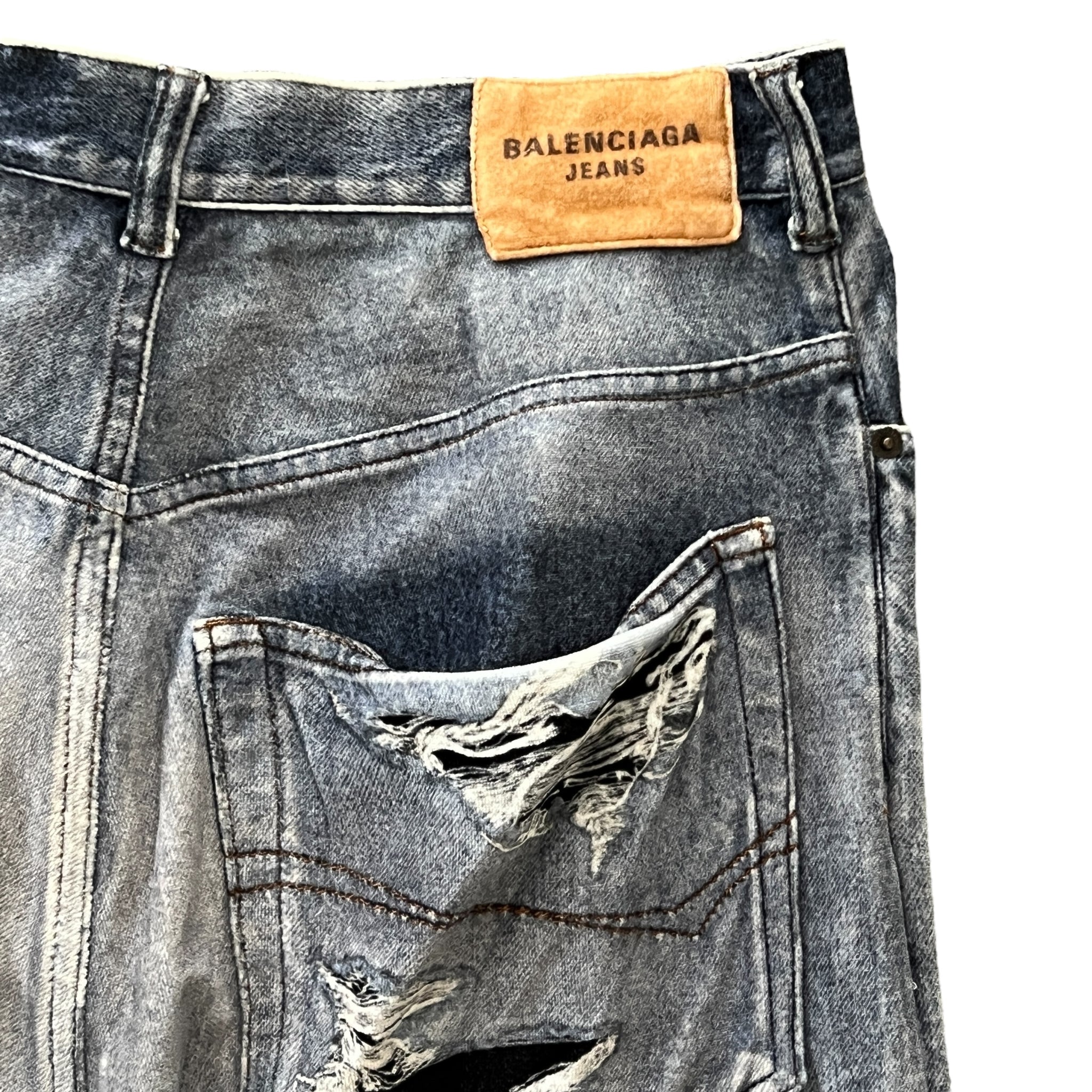 BALENCIAGA 2021 Winter Trompe-l'oeil Velours Damage Denim Pants